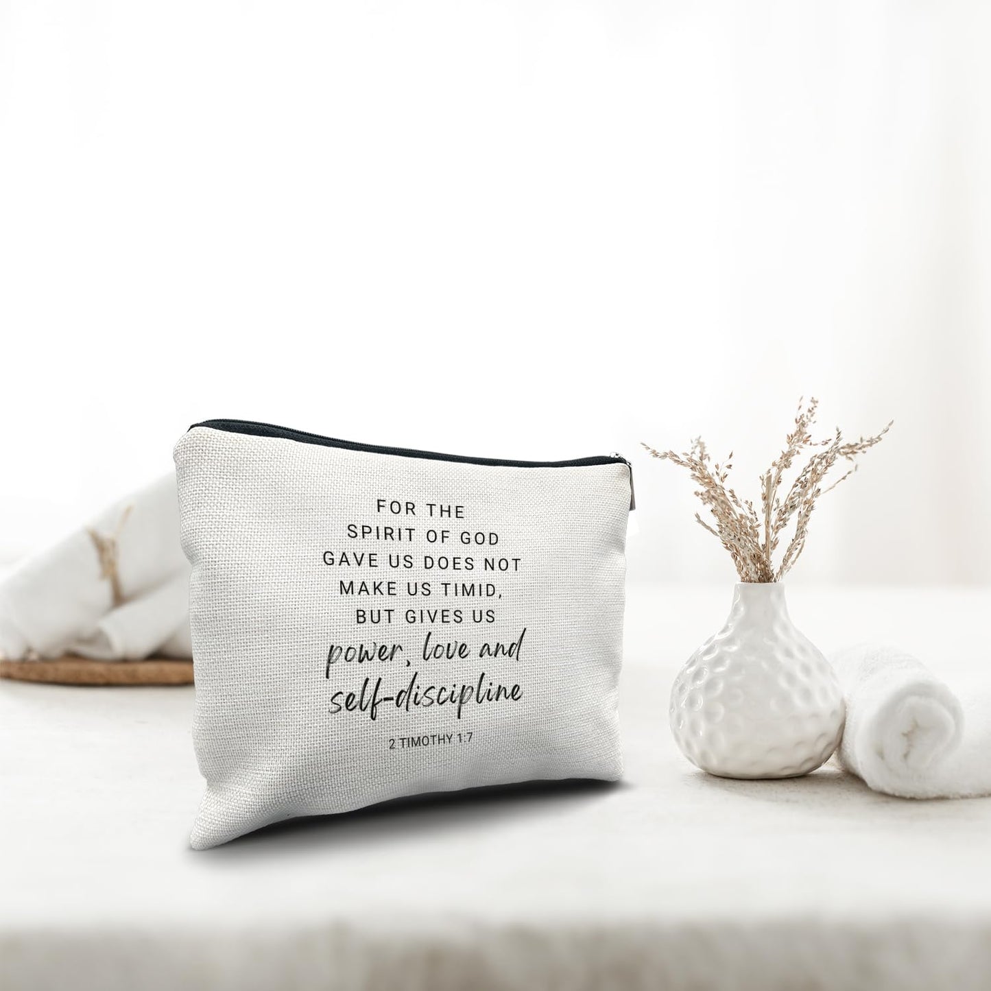 Nogrit Christian Inspirational Makeup Bag Cosmetic Bags for Women, Christian Gifts for Women Faith, Religious Bible Verse Small Makeup Cosmetic Bag for Purse, 2 Timothy 1:7