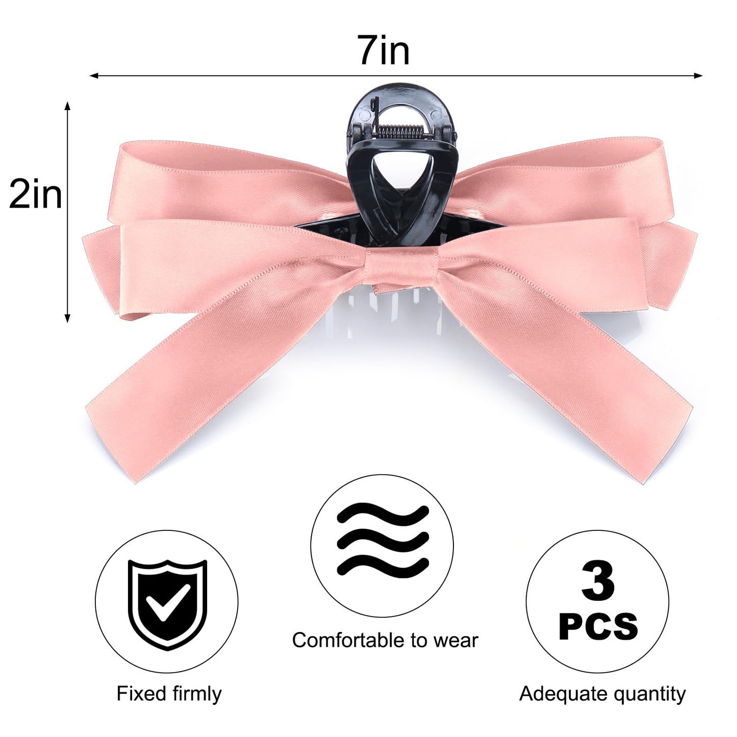 Vodolo Pink Bow Hair Claw Clip for Women Girls,3PCS Nonslip Big Bows Hair Claws Barrette for Thick Thin Hair