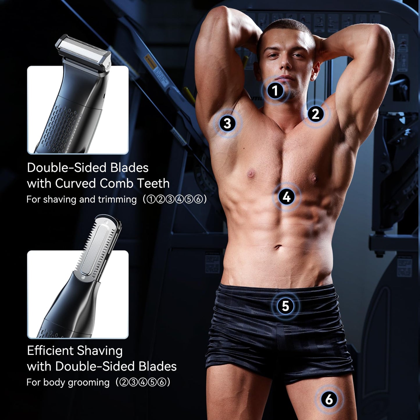 Body Hair Trimmer for Men,Electric Groin & Pubic Hair Trimmer,Mens Body Groomer Kit for Privates,Waterproof Wet/Dry Body Shaver, Comes with Two Replacement Blade and Comb Accessories