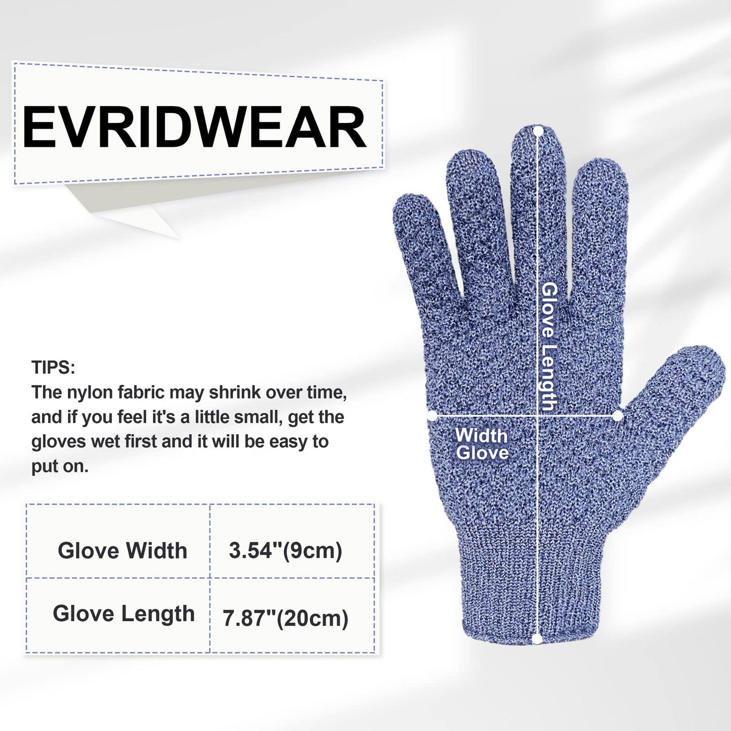 Evridwear Exfoliating Glove for Shower Man and Women, Dual Texture Bath Body Scrub Gloves Dead Skin Cell Remover forHome Spa, Massage,with Hanging Loop (3 Gloves Not 3 Pair)