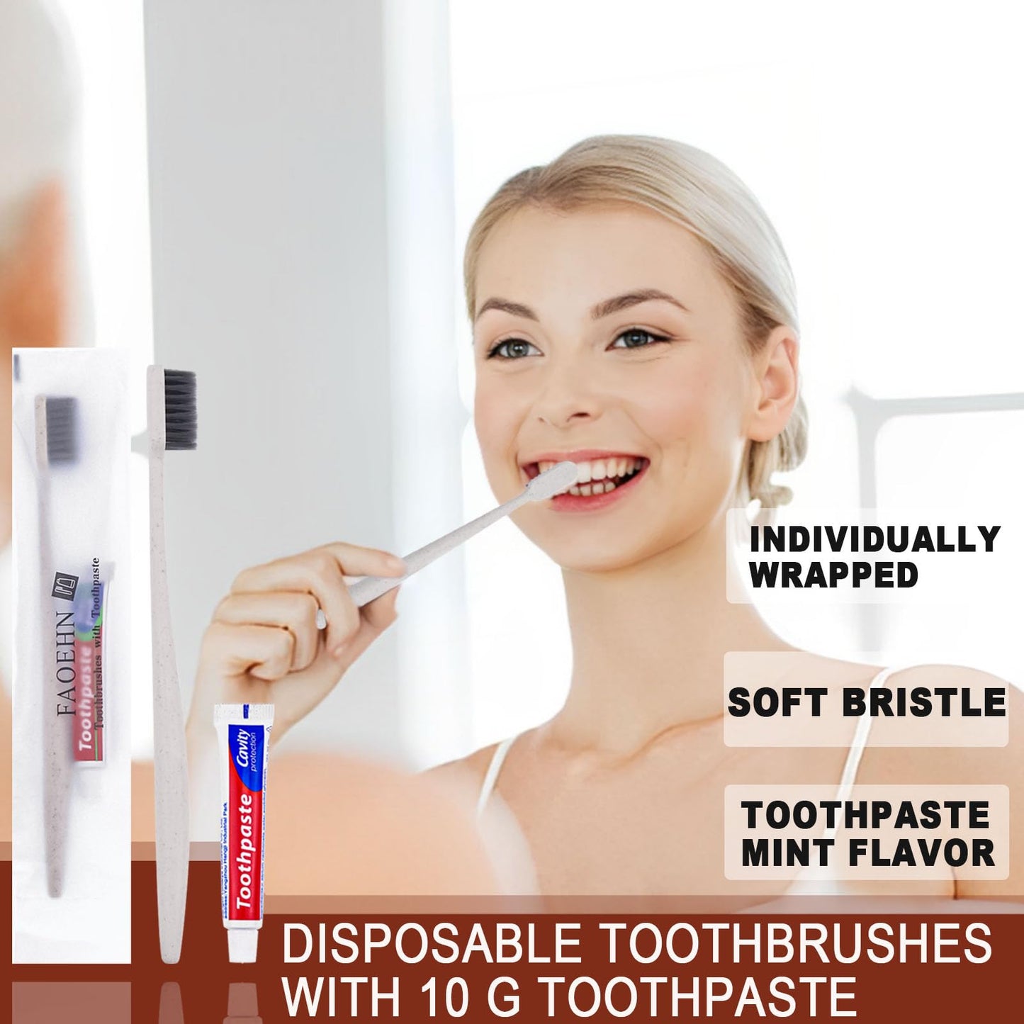 Disposable Toothbrushes with Toothpaste Pack of 10,Straw Apricot Toothbrush in bulk with 10g Toothpaste Individually Wrapped Disposable Travel Toothbrushes Kit for Homeless,Airbnb,Hotel,Charity