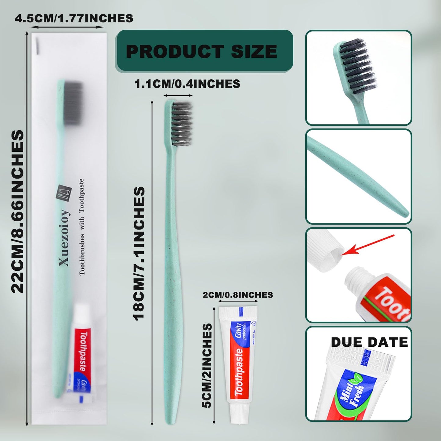 Xuezoioy Disposable Toothbrushes with Toothpaste,60Pack Green Individually Wrapped Disposable Travel Toothbrushes Kit in Bulk for Homeless,Nursing Home,Hotel,Charity