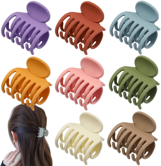 Mixcbe Small Claw Hair Clips for Thin Hair Women Girls, 1.5 Inch Medium Size Strong Hold Claw Hair Clips Double Layer Jaw Clips, Mini Matte Nonslip Clip with Gift Box (Pack of 8 Colors)