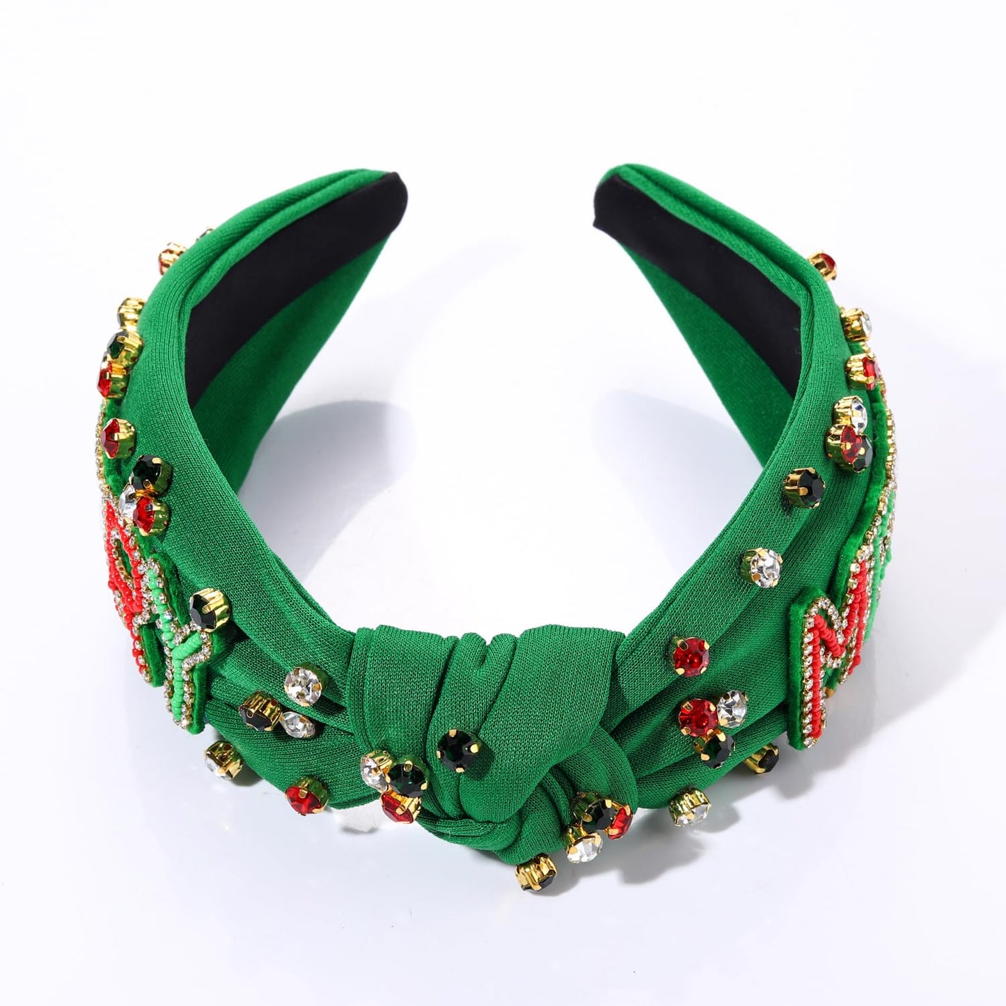 NVENF Christmas Headband for Women Jeweled Xmas Plaid Headband Embellished Crystal Pearl Knotted Headbands Wide Top Knot Holiday Headband Christmas Hair Accessories Holiday Outfits Gifts (MERRY)