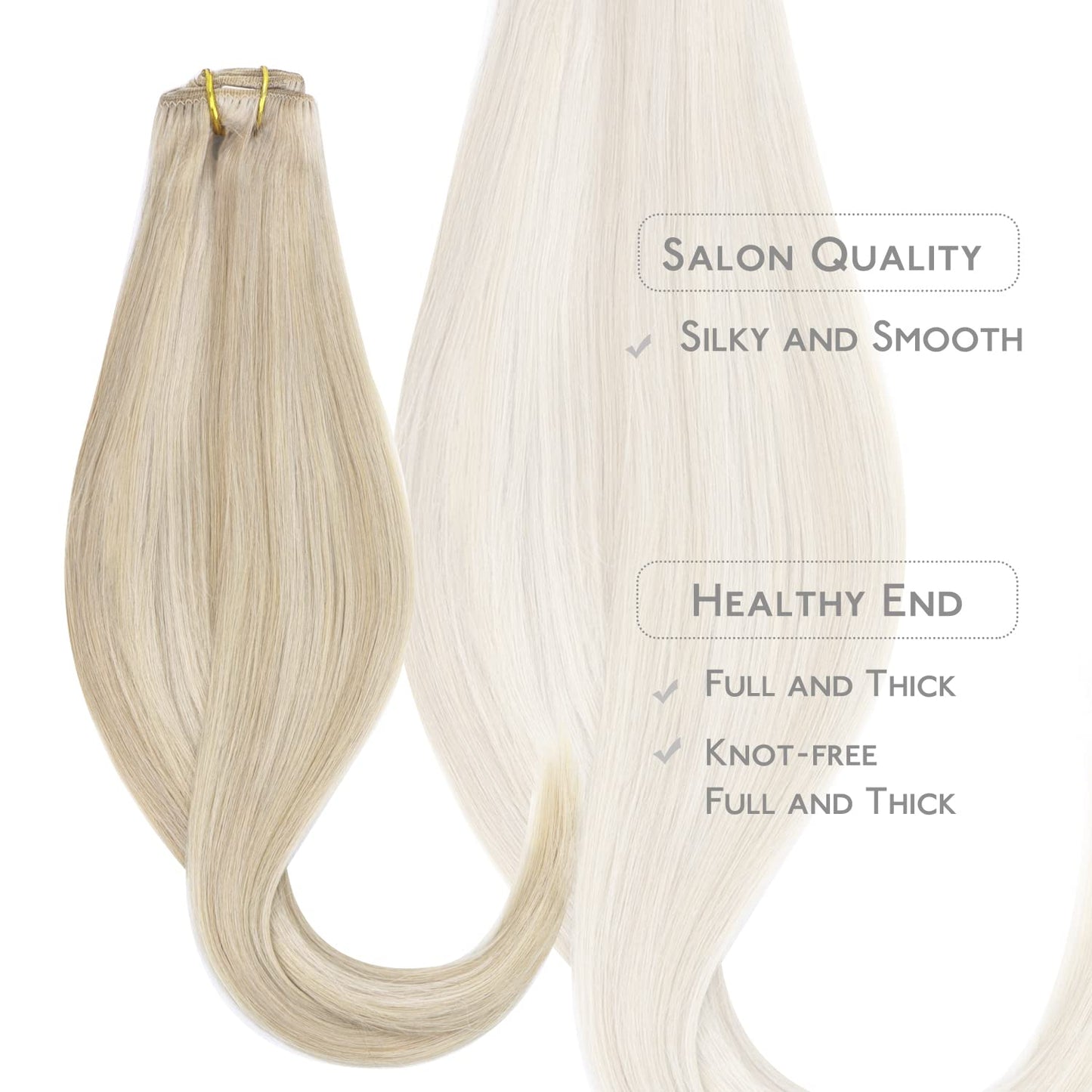 WENNALIFE Clip in Human Hair Extensions 75g 5pcs 16 Inch, Remy Clip in Hair Extensions Real Human Hair Ash Blonde Highlighted Platinum Blonde Virgin Human Hair Clip Ins Extensiones De Cabello Humano