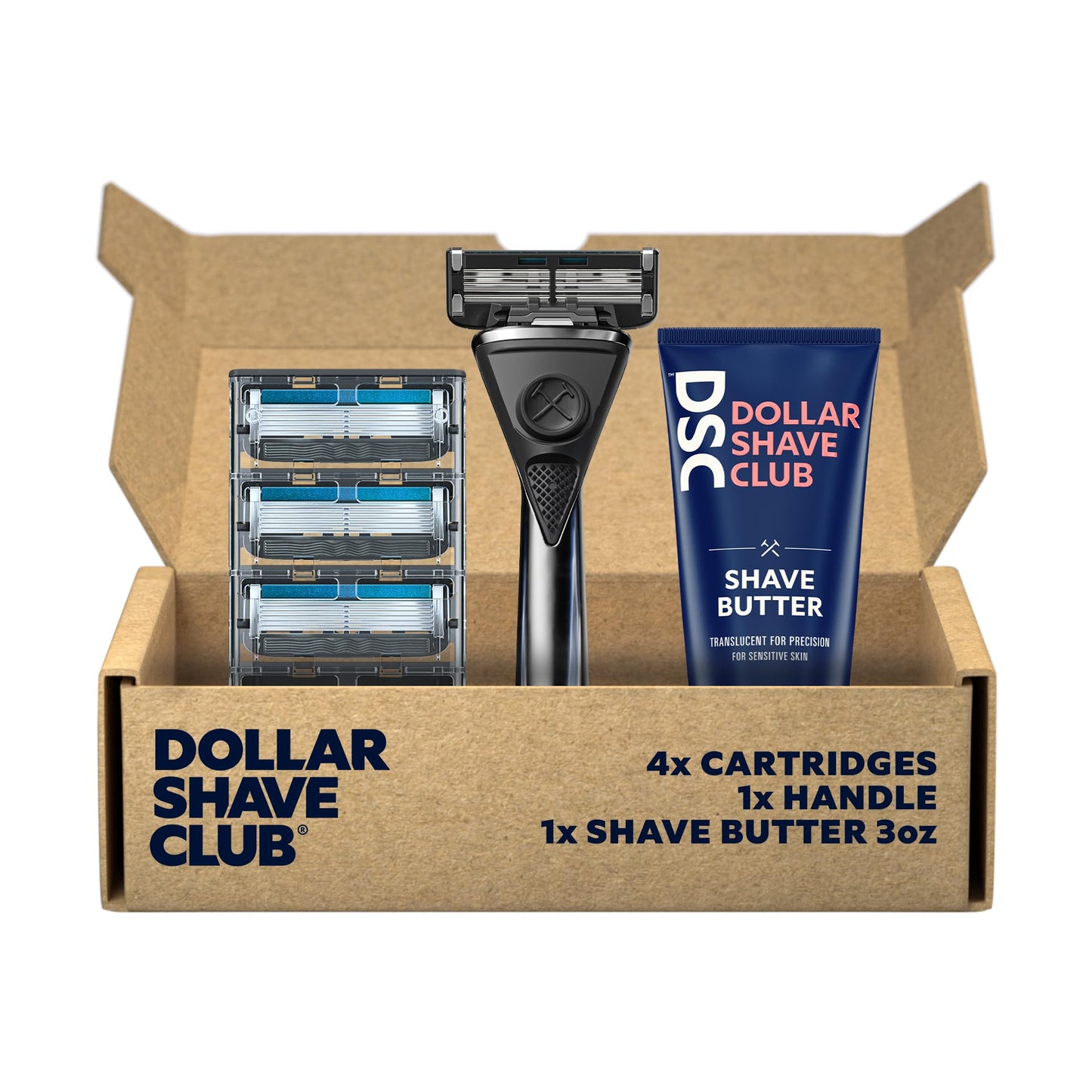 Dollar Shave Club | Heavy Metal Handle Shave Set with Shave Butter | 4 Extra Close Refill Cartridges, 1 Heavy Metal Handle, 1 Shave Butter 3 ounce