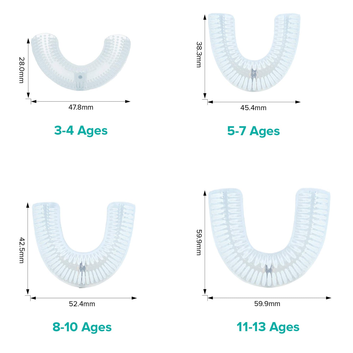 autobrush Silicone U Shaped Brush Head Replacement, Brush Head Refills, 360 Degree Oral Teeth Cleaning, Automatic Toothbrush Head Accessories, Adult and Kid Sizes (Ages 3-4, 2-Pack, Kids)