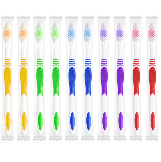 EcoFox Bulk Toothbrushes 10 Pack | Individually Wrapped Travel Toothbrush Set for Adults & Kids | Made with a Medium-Soft Large Brush Head | BPA-Free & Disposable!