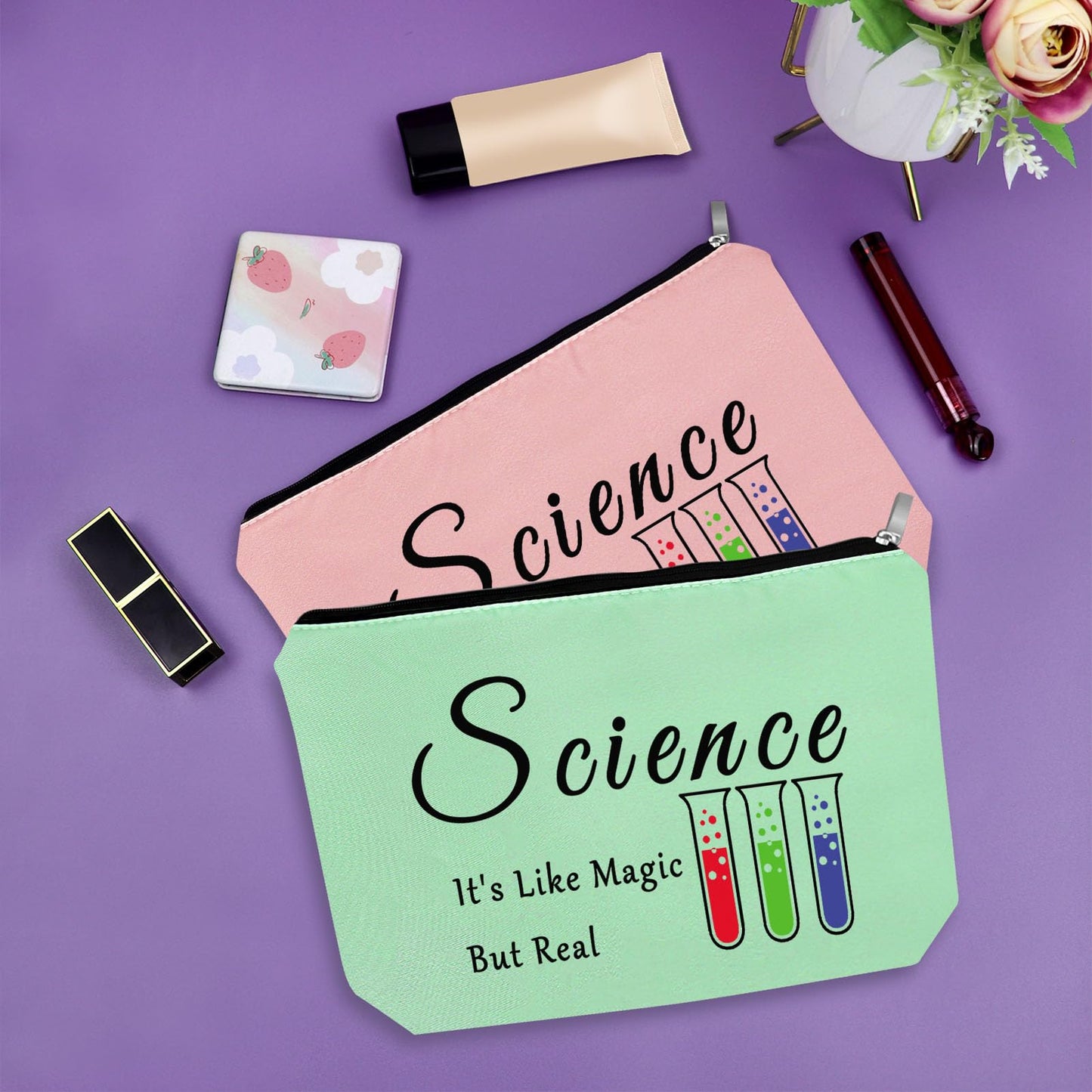 Sazuwu 2PCS Scientist Gifts for Women Makeup Bag Gifts for Science Lovers Adults Science Themed Gifts for Teachers Cosmetic Bag Chemist Gifts Biology Gift Birthday Christmas Gifts Travel Pouch