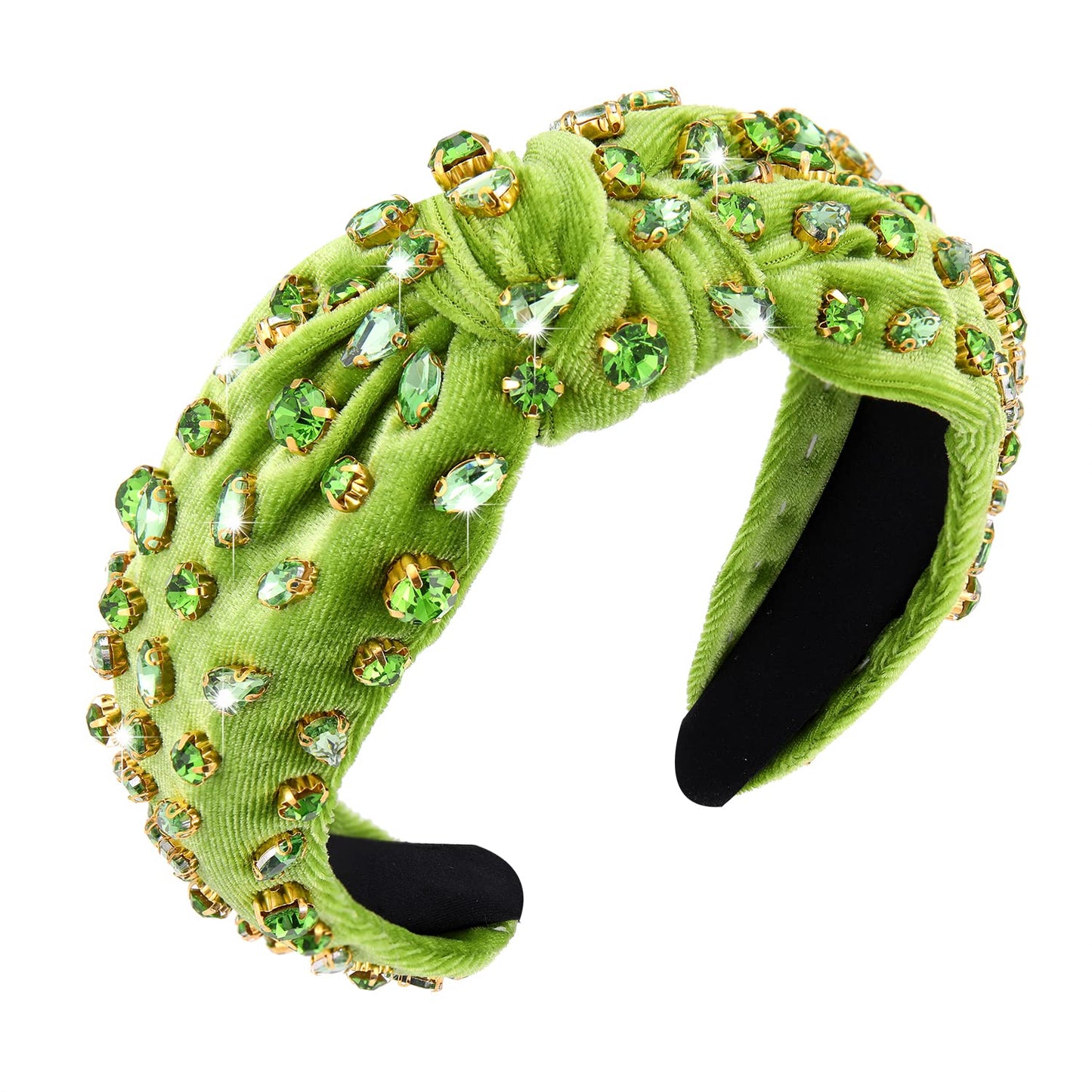 CENAPOG St Patrick's Day Rhinestone Knotted Headband for Women Green Crystal Embellished Hairbands Twist Turban Headband Elastic Wide Velvet Hair Hoop Party Holiday Headwear for Girls (Green)