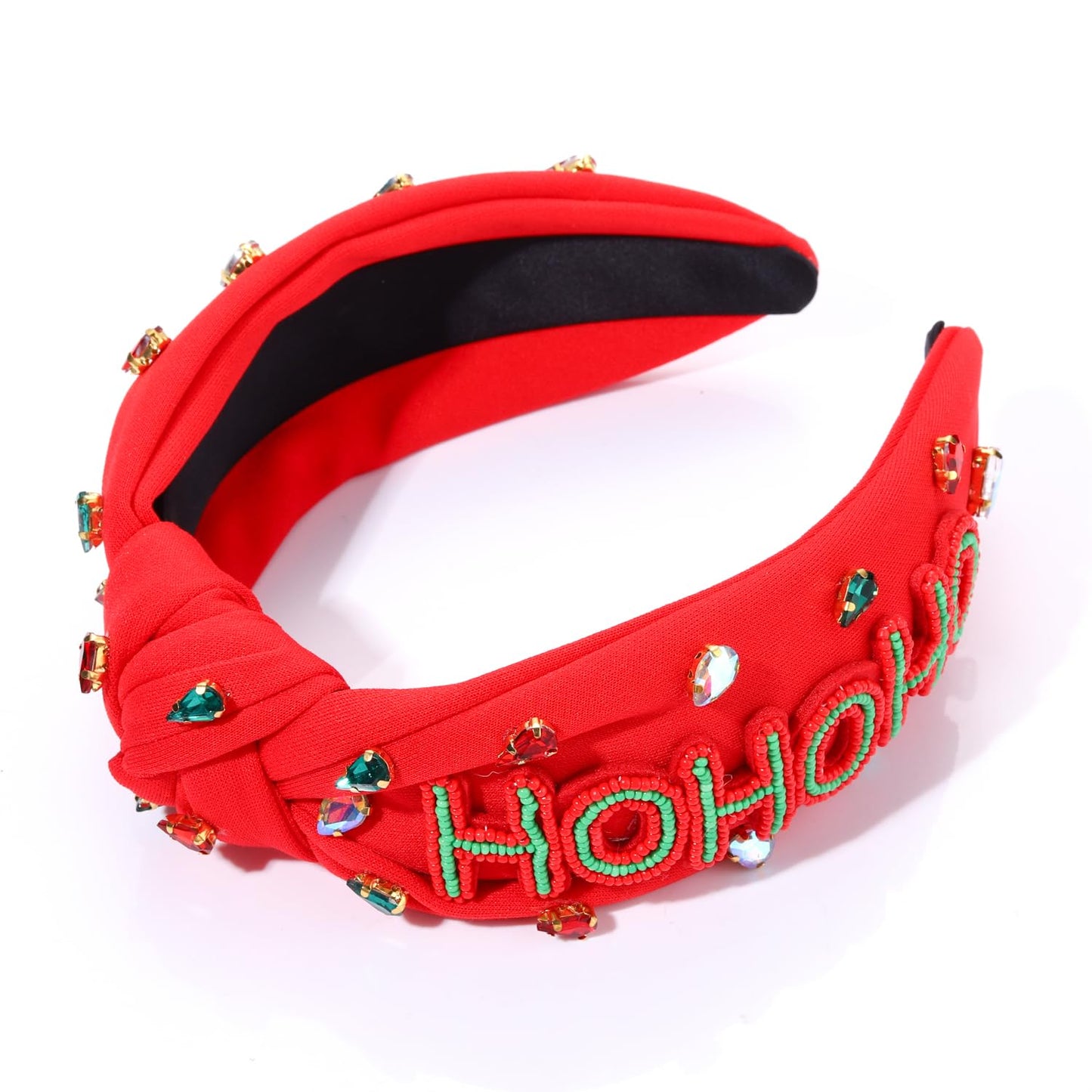 Christmas Headband for Women Beaded Xmas HOHOHO Headband Embellished Crystal Pearl Knotted Headbands Red Wide Top Knot Holiday Headband Christmas Hair Accessories Holiday Outfits Gifts (HOHOHO 1)