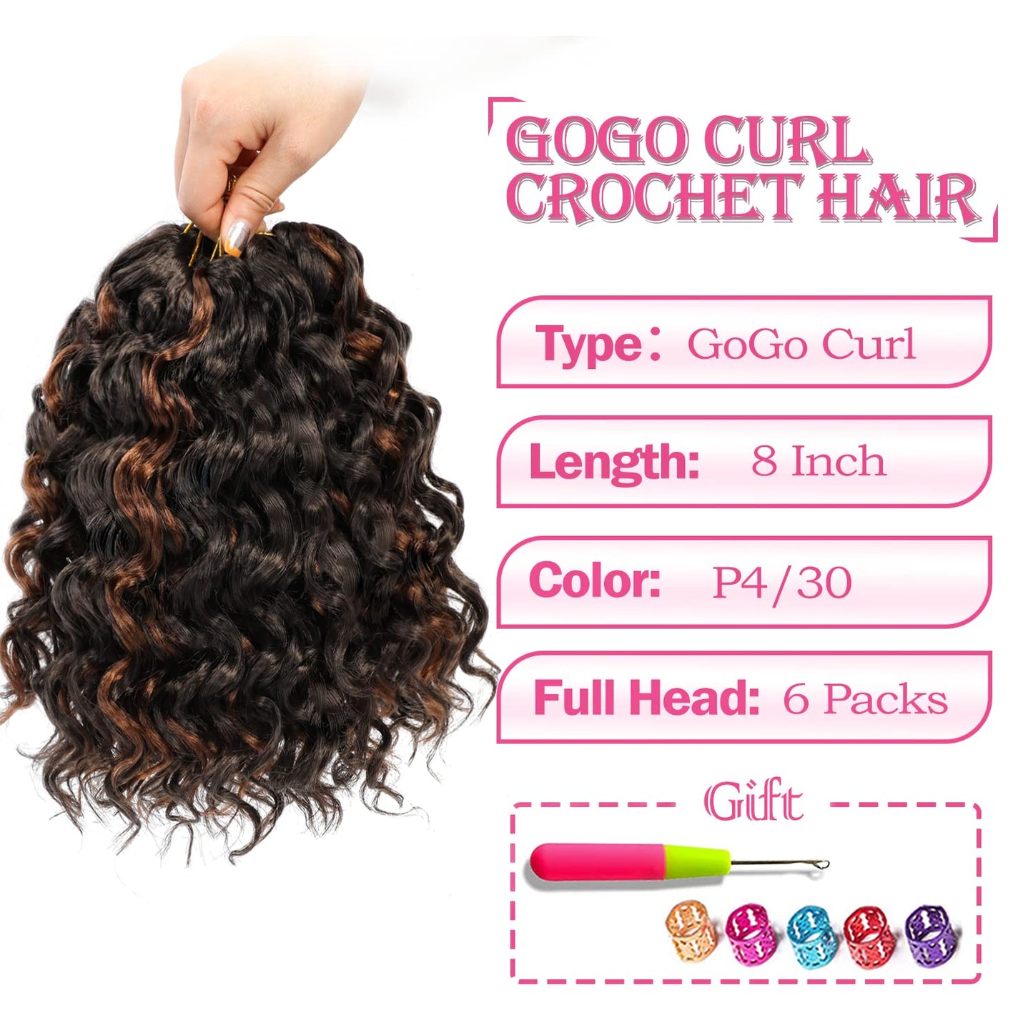 Gogo Curl Crochet Hair 8 Inch Short Curly Crochet Hair for Black Women Beach Curl Water Wave Curly Crochet Braids Hair, Deep Wave Synthetic Braiding Hair Extensions(8 inch P4/30)