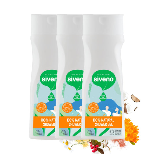 Siveno Natural Body Wash, Essential Oils, Vegan, Natural Extracts Everyday Cleansing, Nourishing & Moisturizing Shower Gel For Men & Women, Sulfates & Parabens & Dye Free (Pack of 3)