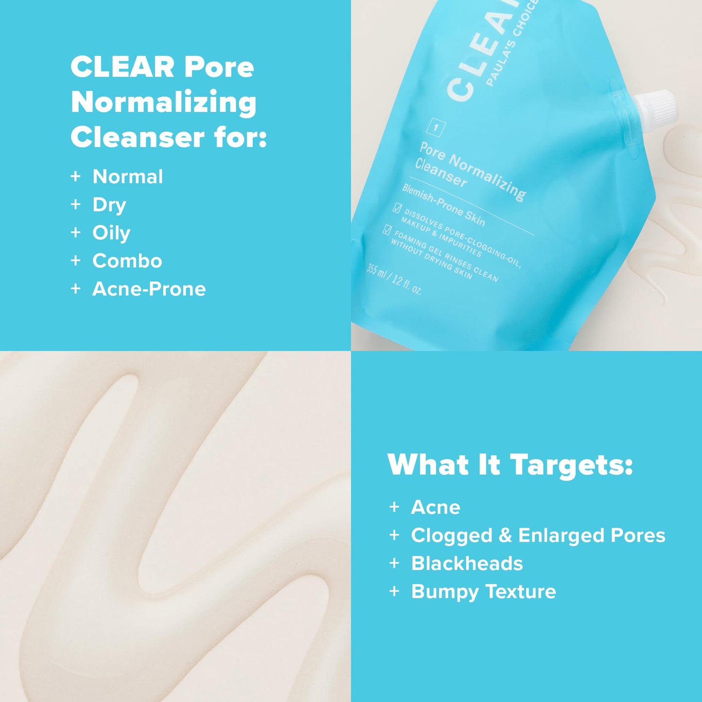 Paula's Choice CLEAR Pore Normalizing Cleanser Refill Pouch, Salicylic Acid Daily Face Wash for Acne, Blackheads, Large Pores & Redness, 12 Fl Oz