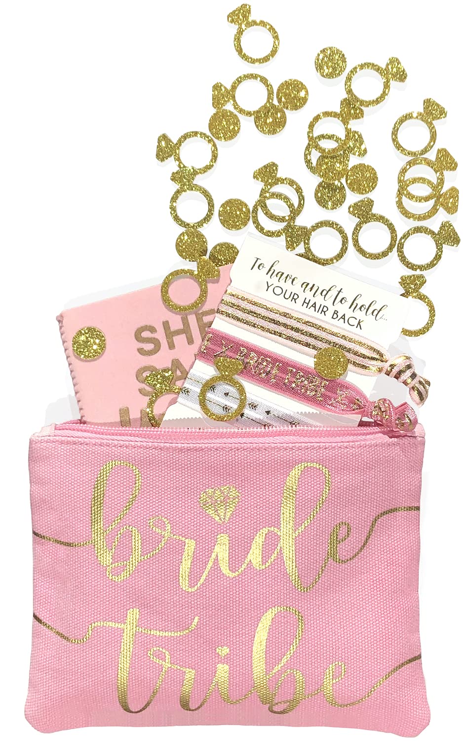 Bride Tribe Makeup Bags - Bridesmaid Favor for Bachelorette Party, Bridal Shower, Wedding. Cosmetics/Toiletries Bag, Wedding Survival Kit, Hangover Kit, Keepsake (3pc Bride Tribe, Blush)