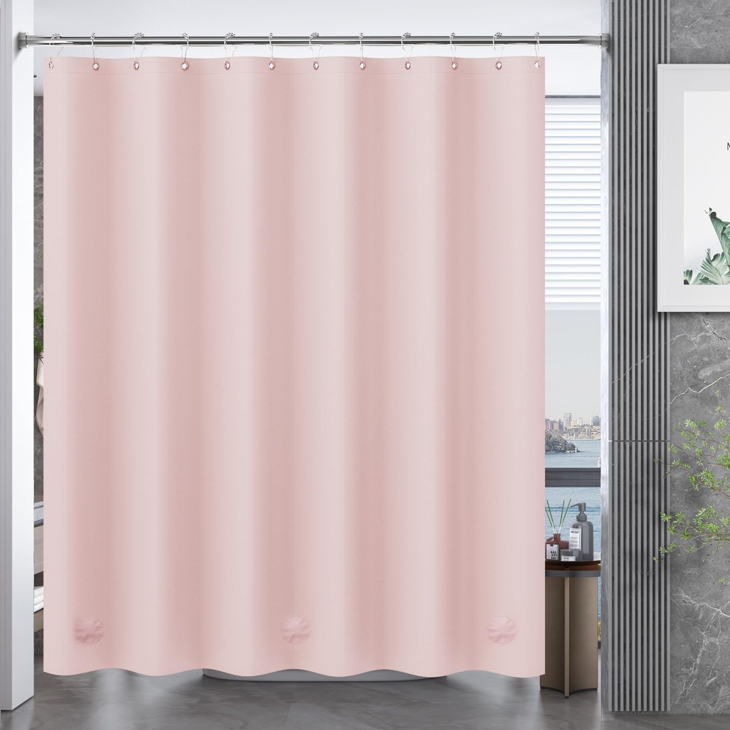 AmazerBath Light Pink Shower Curtain Plastic 72x72 Inches, Premium PEVA Shower Curtain Pink, 8G Heavy Duty Shower Curtains for Bathroom with 3 Big Weighted Stones and 12 Rustproof Grommets