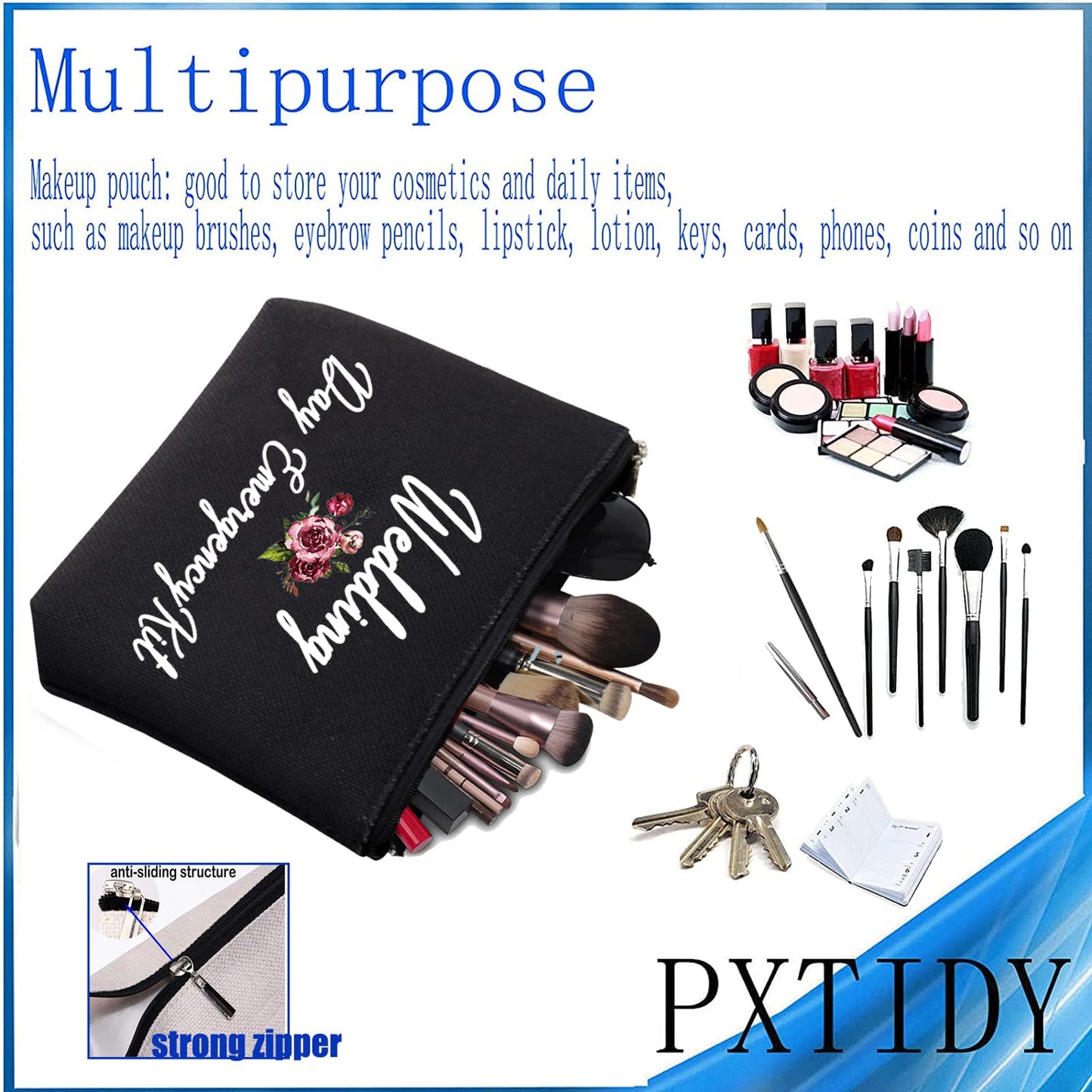 PXTIDY Bride Wedding Day Emergency Kit Bridal Shower Gift Wedding Survival Kit Makeup Bag Bride To Be Gift (black)