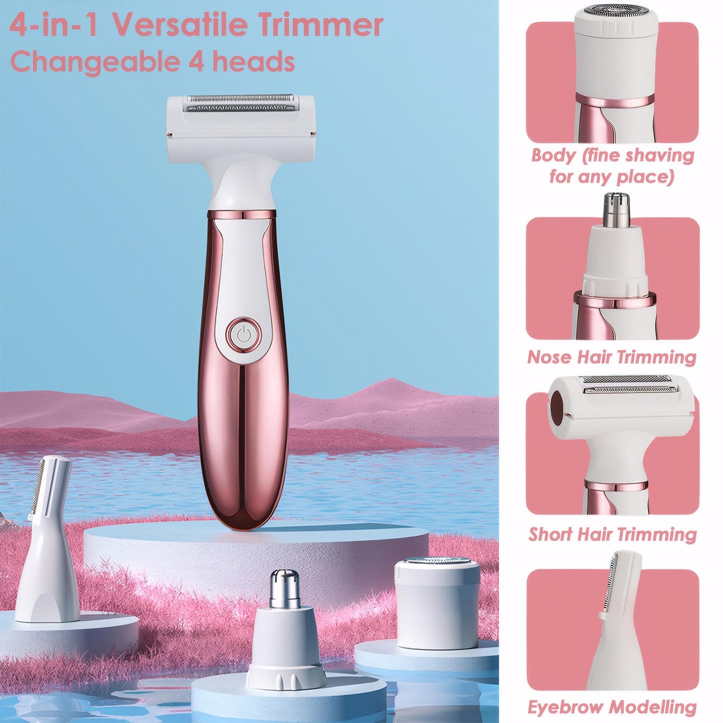 Vacto 4 in 1 Electric Razors for Women, Portable Electric Shaver for Women, Rechargeable Women Electric Trimmer for Face Arm Body Legs Underarm Bikini