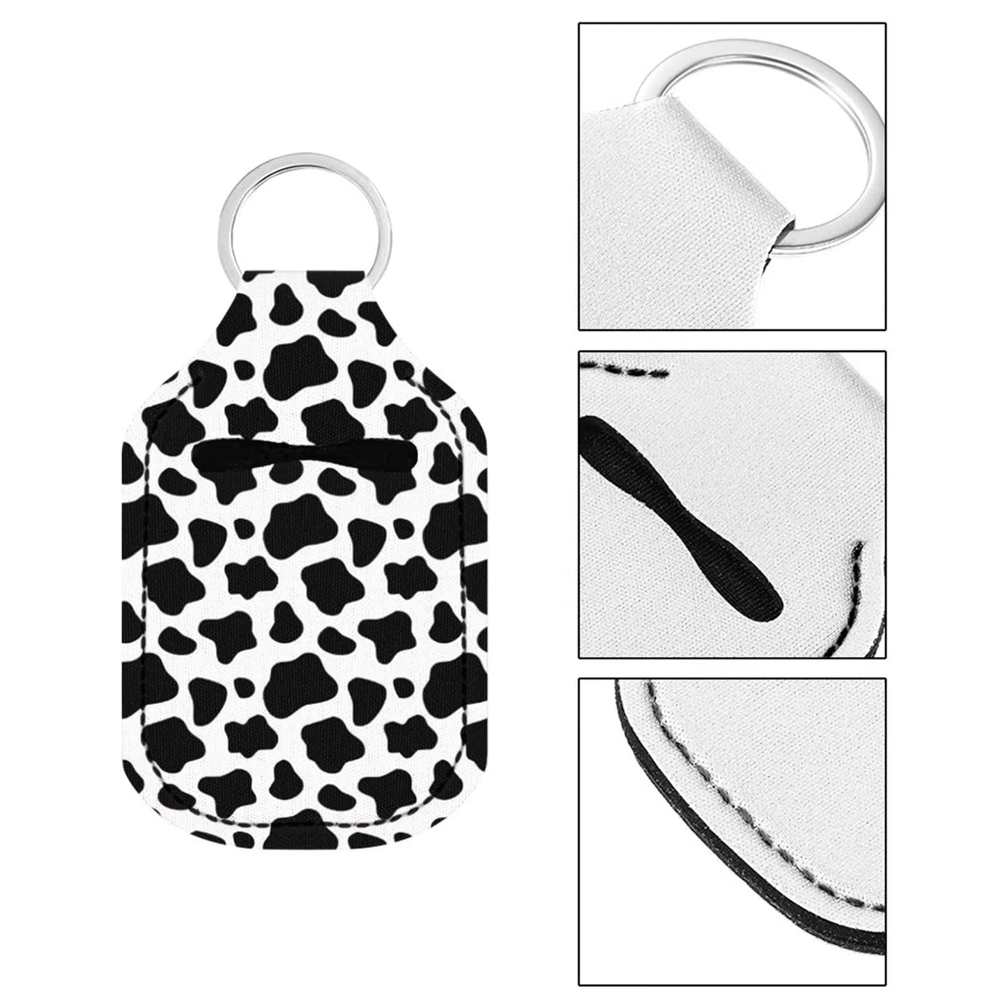 Suobstales 3 Pack Travel Bottles Keychain Holder Set Cow Print Chapstick Holder Keychains Wristlet With Black White Animal Pattern for Women Girls Travel Accessories Makeup Organizer