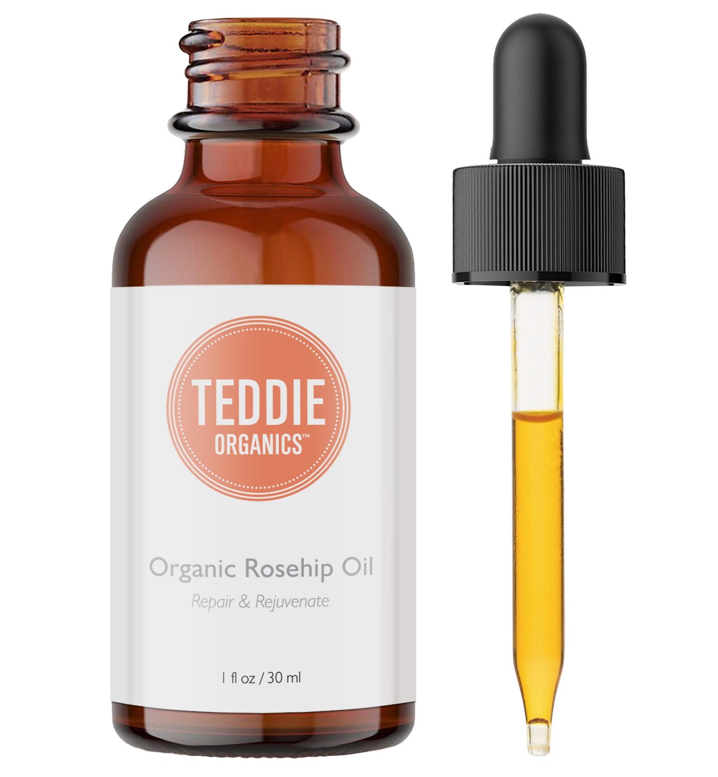 Teddie Organics Rosehip Seed Oil for Face, Hair and Skin 1oz, Pure Rose Hip Oil (Works as a Carrier and Facial Oil)