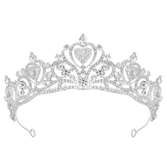 SWEETV Princess Tiara for Women, Crystal Wedding Tiaras for Bride, Silver Crown for Birthday Quinceanera Pageant Party Prom,Costume Hair Accessories Gift, 02 Silver