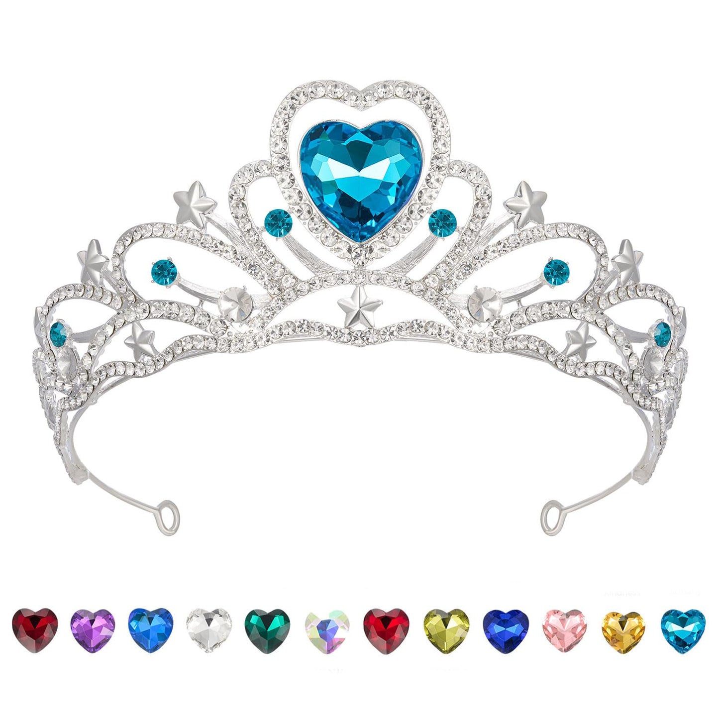 SWEETV Birthday Crowns for Women Girls Birthstone Heart Princess Tiara Silver Wedding Headband for Birth Day Party Photograph, Dec