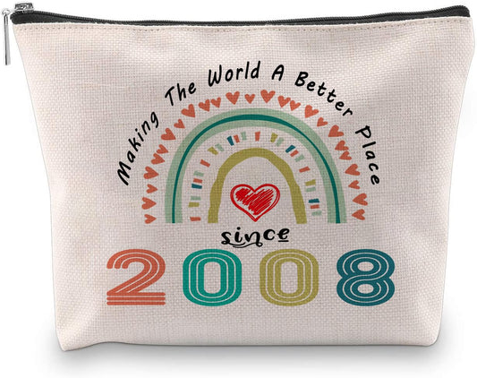 Sweet 16th Birthday Gifts, Making The World A Better Place Since 2008 Cosmetic Bag, 16 Years Old Birthday Gift, 2008 Makeup Bag Travel Pouch Sixteen Birthday Gifts for Daughter Granddaughter Niece