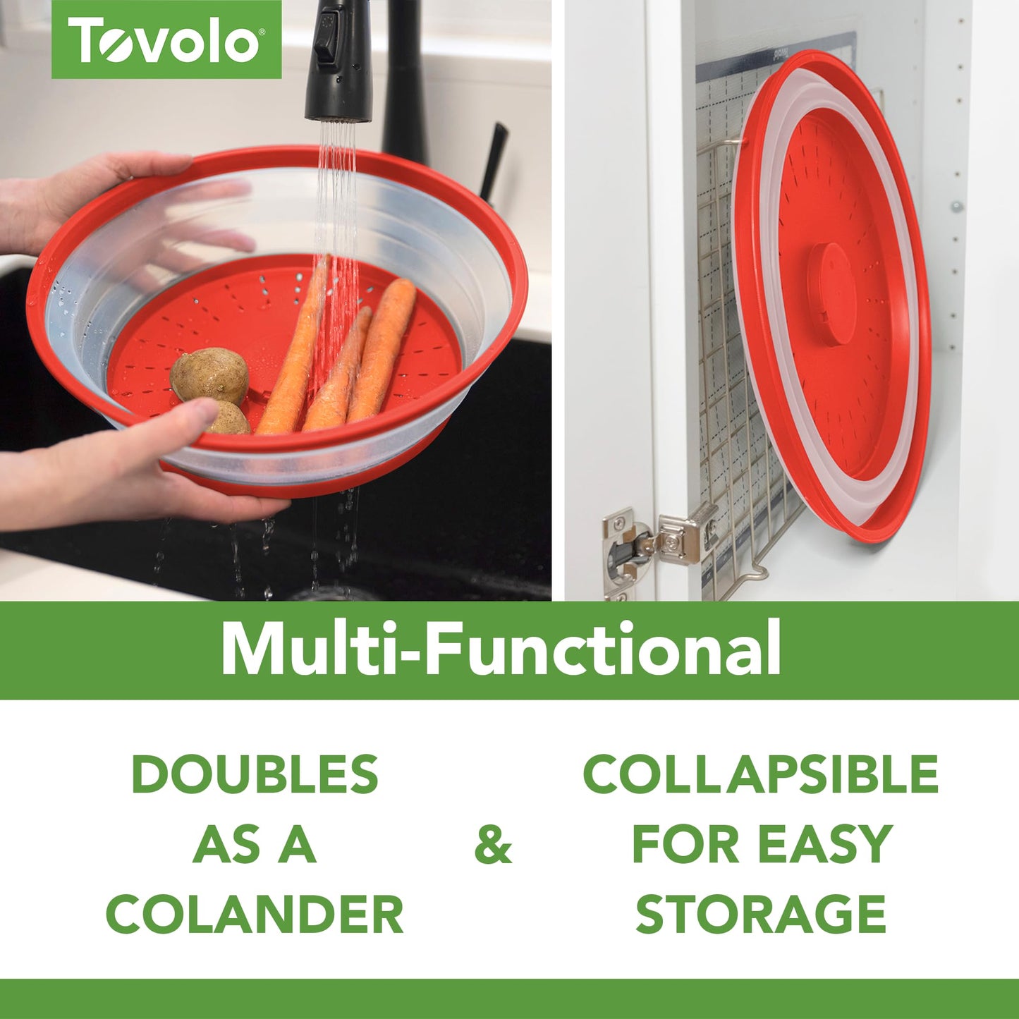 Tovolo 47011-402 Large Collapsible Microwave, Lid for Reheating Food, Meal Prep Gadget, No Mess Folding Plate Cover Kitchen Tool, Candy Apple Red