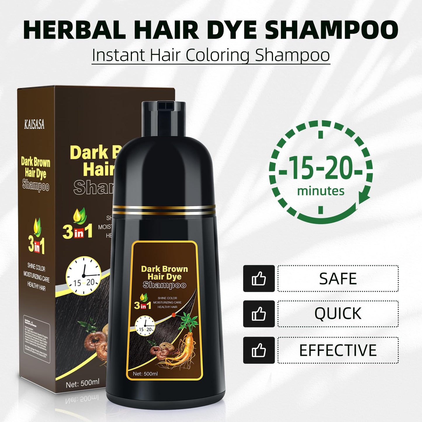 MOISTAR Dark Brown Hair Dye Shampoo 3 in 1 Shampoo para canas mujer for Gray Hair Coverage Hair Color Shampoo for Women and Men Instant Herbal Ingredients - Long Lasting 500ML