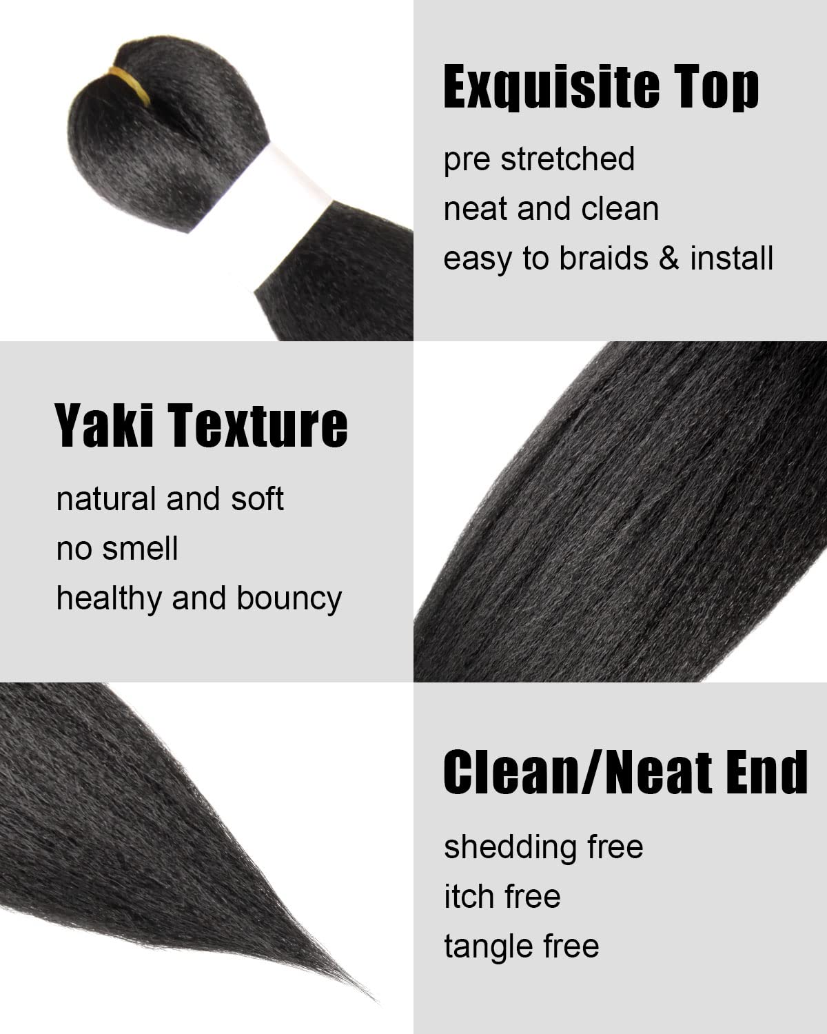 KAVSORAPI Braiding Hair 16 Inch Pre Stretched Hair Black Color Short Straight Crochet Braids Yaki Texture Synthetic Hair 8 Packs (1B/Natural Black)