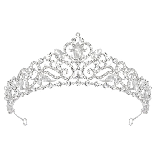 SWEETV Princess Tiara for Women, Crystal Wedding Tiaras for Bride, Silver Crown for Birthday Quinceanera Pageant Party Prom,Costume Hair Accessories Gift,Silver