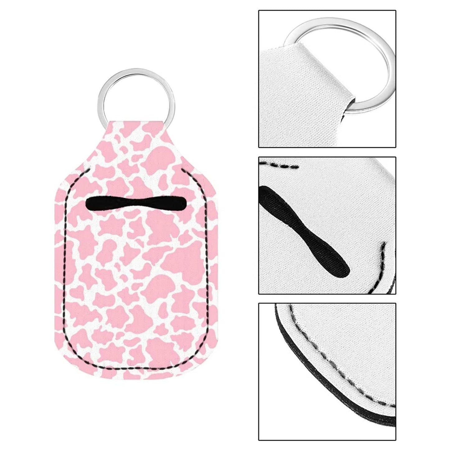 Suobstales 3 Pieces Travel Bottle Keychain Holders Set Cow Print Chapstick Holder Keychain Wristlet Lanyards Pink Travel Makeup Accessories for Women Girls