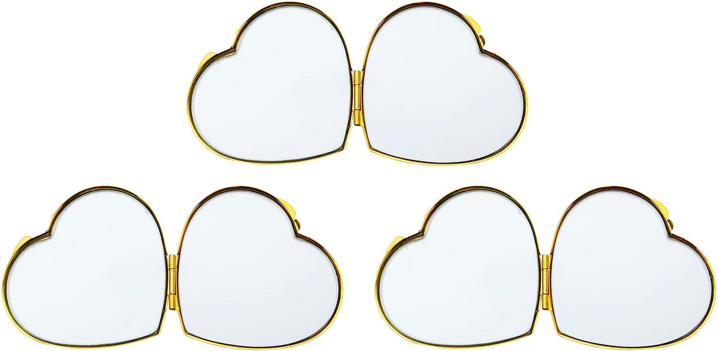 Stephanie Imports Set of 3 Slim Heart-Shaped Double Sided Magnifying Compact Mirrors (Small, Gold)