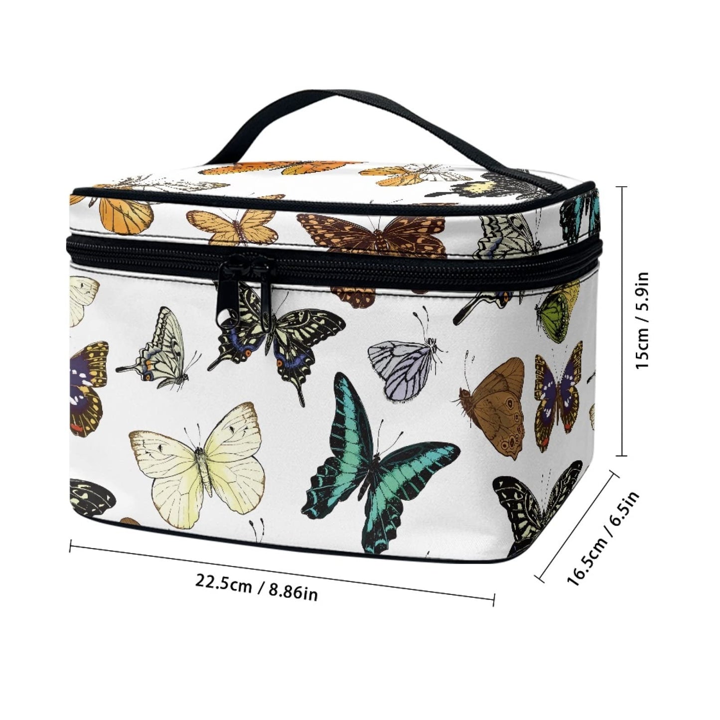 Horeset Butterfly Print Women's Makeup Bag Waterproof Pouch Toiletry Bag Accessories Organizer with Smooth Two-Way Zipper