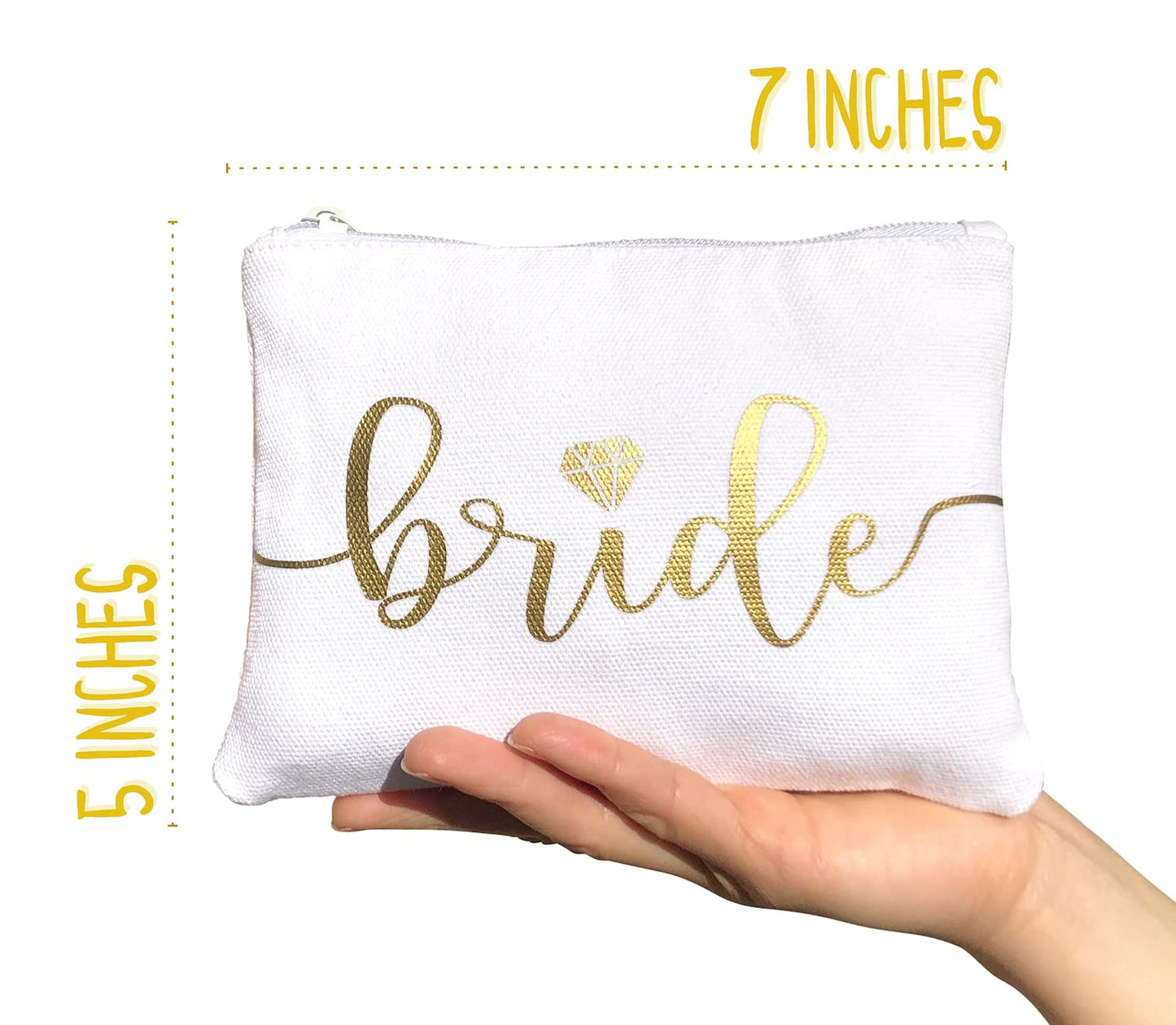 Bride Tribe Makeup Bags - Bridesmaid Favor for Bachelorette Party, Bridal Shower, Wedding. Cosmetics/Toiletries Bag, Wedding Survival Kit, Hangover Kit, Keepsake (1pc Bride, White)