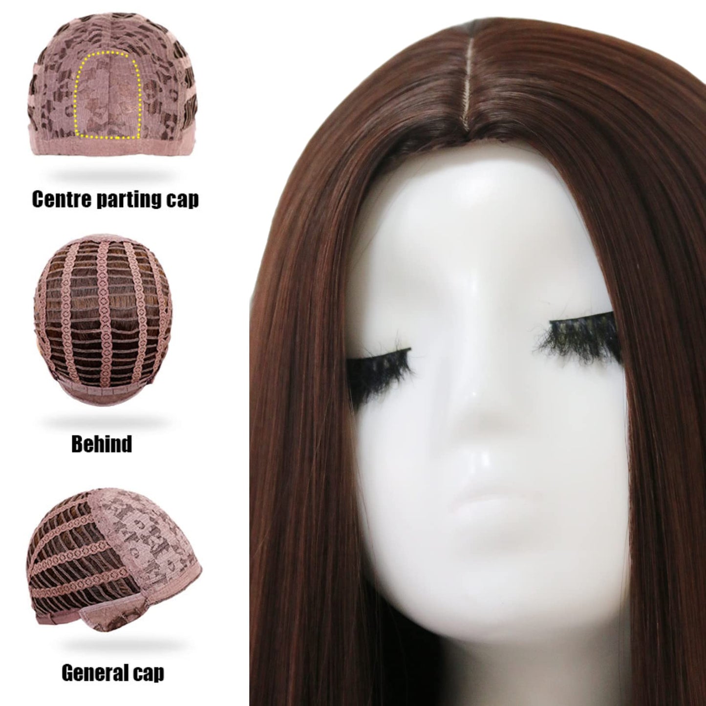 Dark Brown Straight Middle Part Heat Resistant Synthetic Wig For Women Glueless No Lace Costume Party Wig Scalp Base Full Machine Made Short Bob Wigs 14 Inch