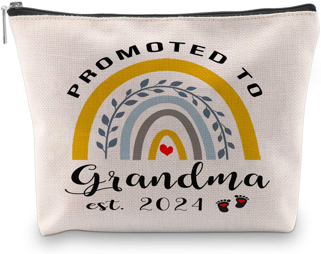 Qsavet New Grandma Gift Bag For Women, Promoted to Grandma 2024 Cosmetic Bag, Grandma To Be Gifts, Pregnancy Gifts Bag For New Nana Gigi First Time, Travel Pouch Makeup Bag Gift For New Grandma 2024