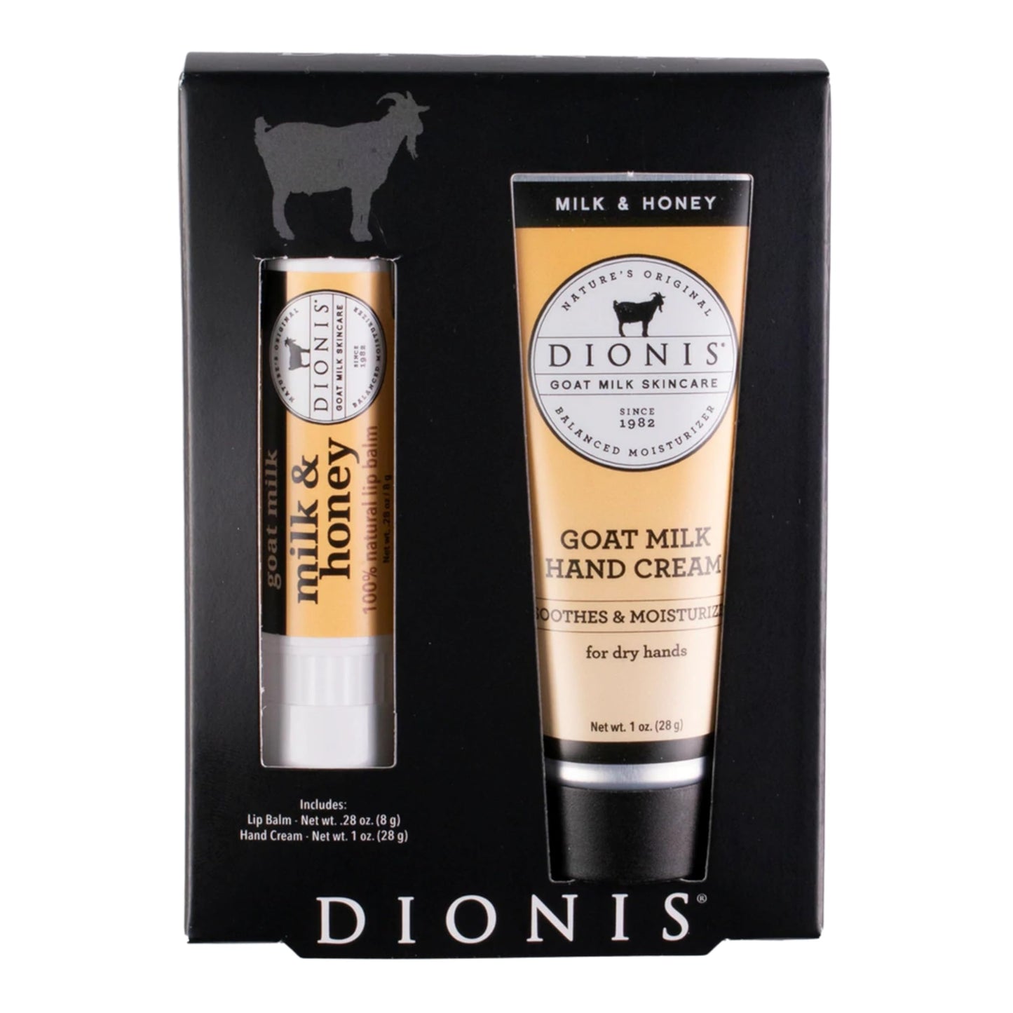 Dionis Goat Milk Skincare Milk & Honey Scented Hand Cream & Lip Balm Set (1 oz and .28 oz) - Safe For Sensitive Skin, Soothes Chapped Lips and Dry Skin, Cruelty-free and Paraben-free