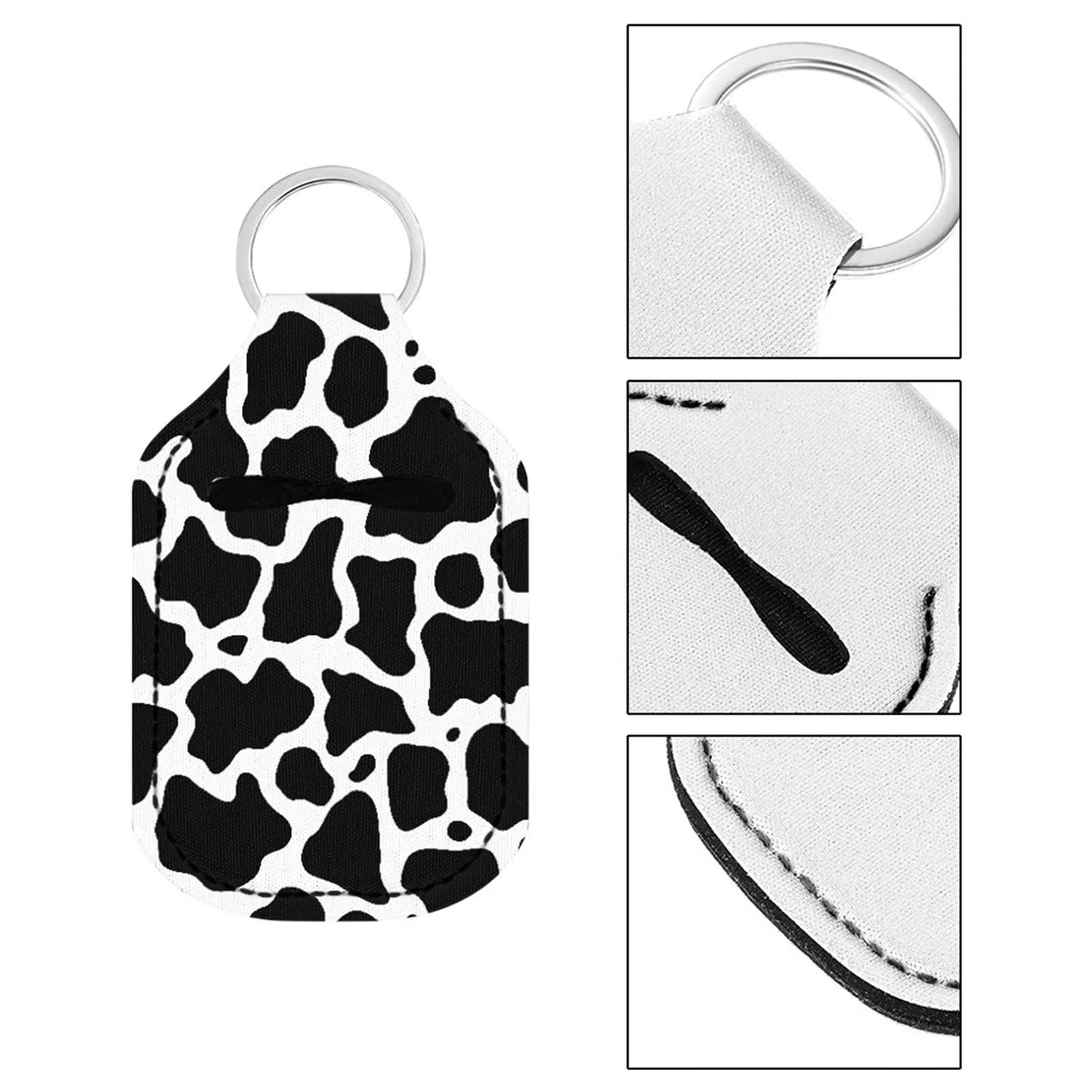 Suobstales Cow Print Chapstick Holder Keychain Neoprene Wristlet Lanyard Travel Bottle Holder Keychain Kits for Women Black White Animal Print Elastic Lipstick Key Chain Holder Makeup Organizer Set