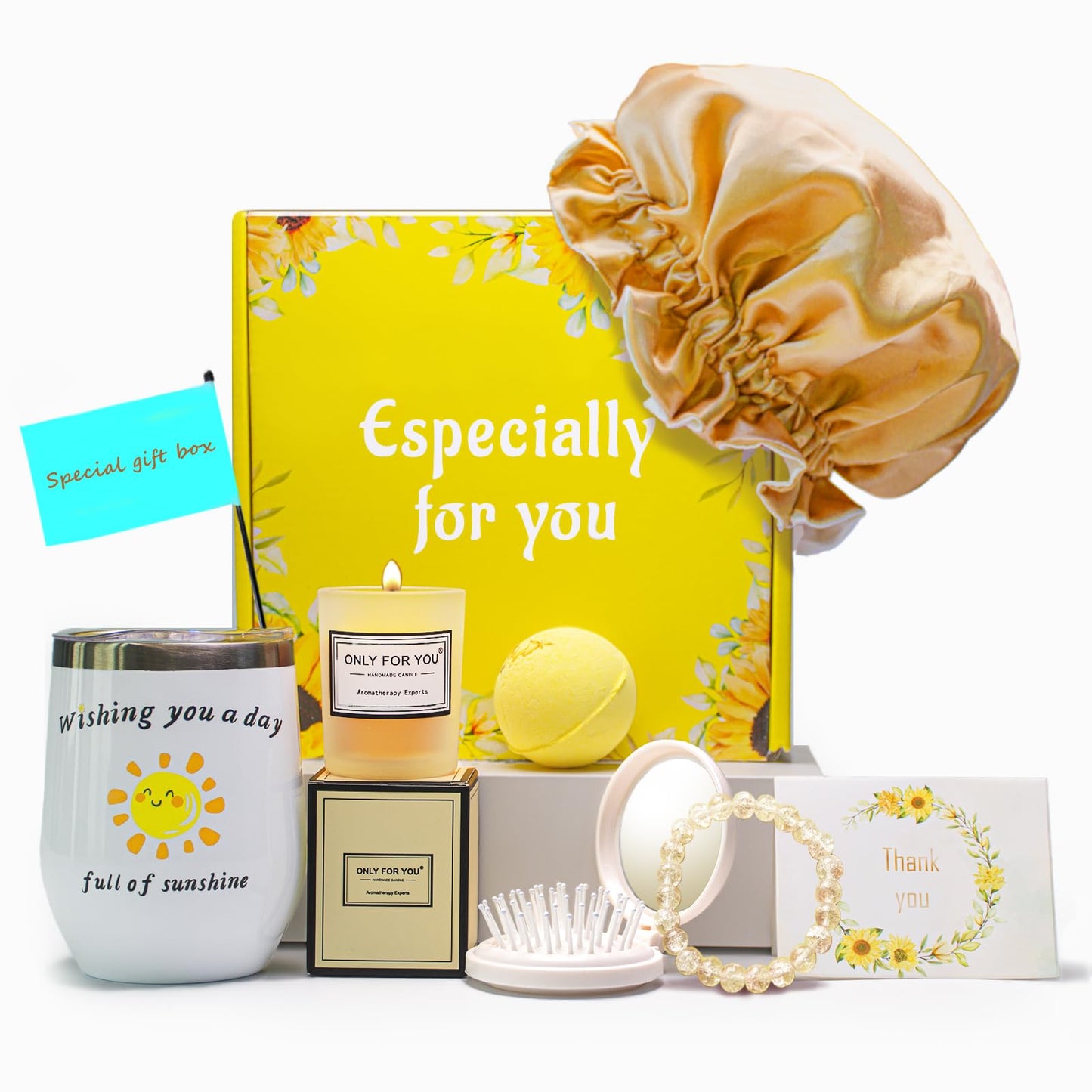 Birthday Gift Basket for Women, Sunflower Gifts, Get Well Soon Gifts, Sending Sunshine Gift Baskets, Self Care Spa Gifts for Women Her Mom Best Friends Sister, Thank You Gifts Christmas Gifts