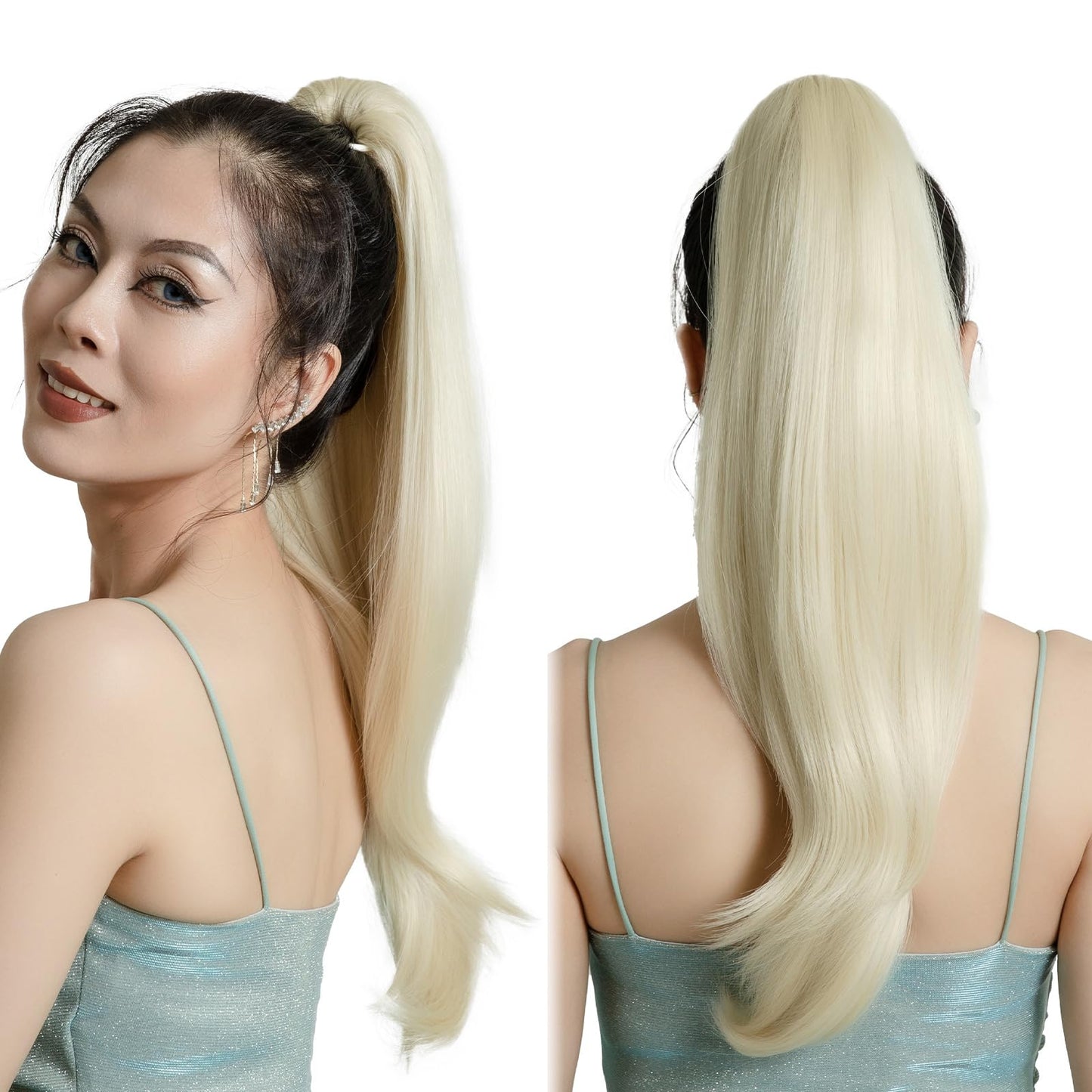 JNALLY Ponytail Extension,Blonde Ponytail Extensions Claw Clip in Ponytail Hair Extension 22" Wavy Straight Pony Tails Synthetic for Women