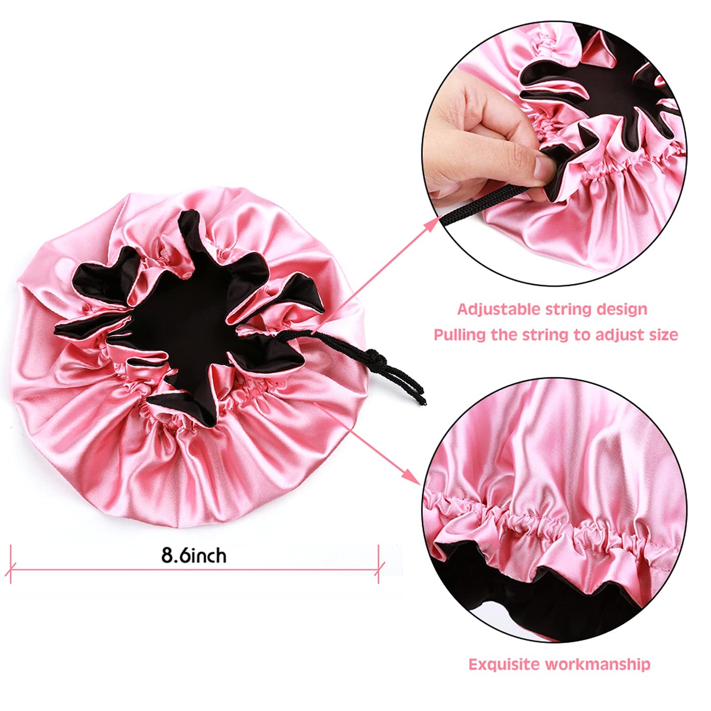 sent hair Kids Satin Bonnet Sleeping Cap, Adjustable Sleep Bonnet with Drawstring, Reversible Night Caps for 0-3 Years Old Kids/Child/Baby/Toddler (Double Layer Watermelon Red/Black)