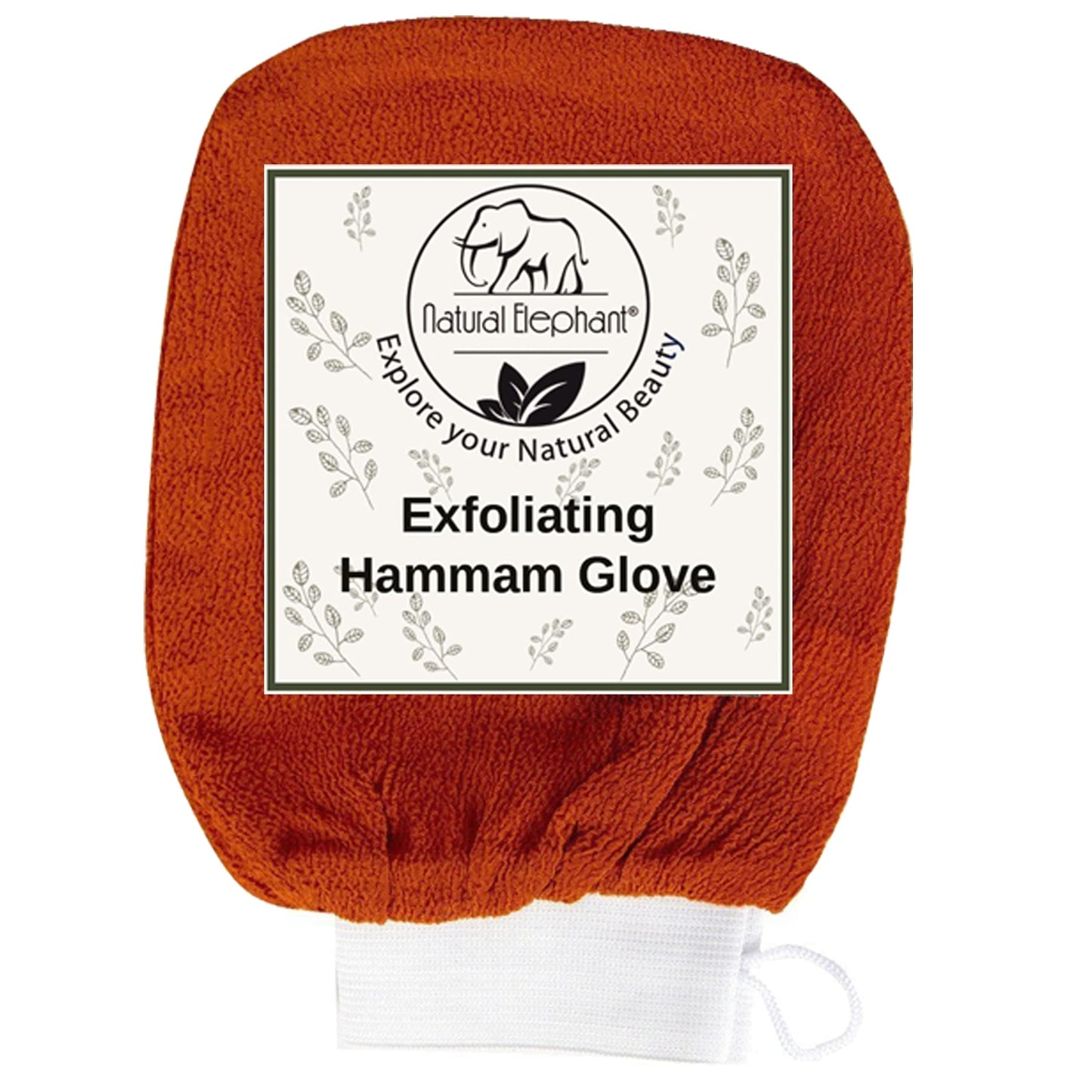 Natural Elephant Exfoliating Hammam Glove, Face & Body Exfoliator Mitt, Burnt Orange