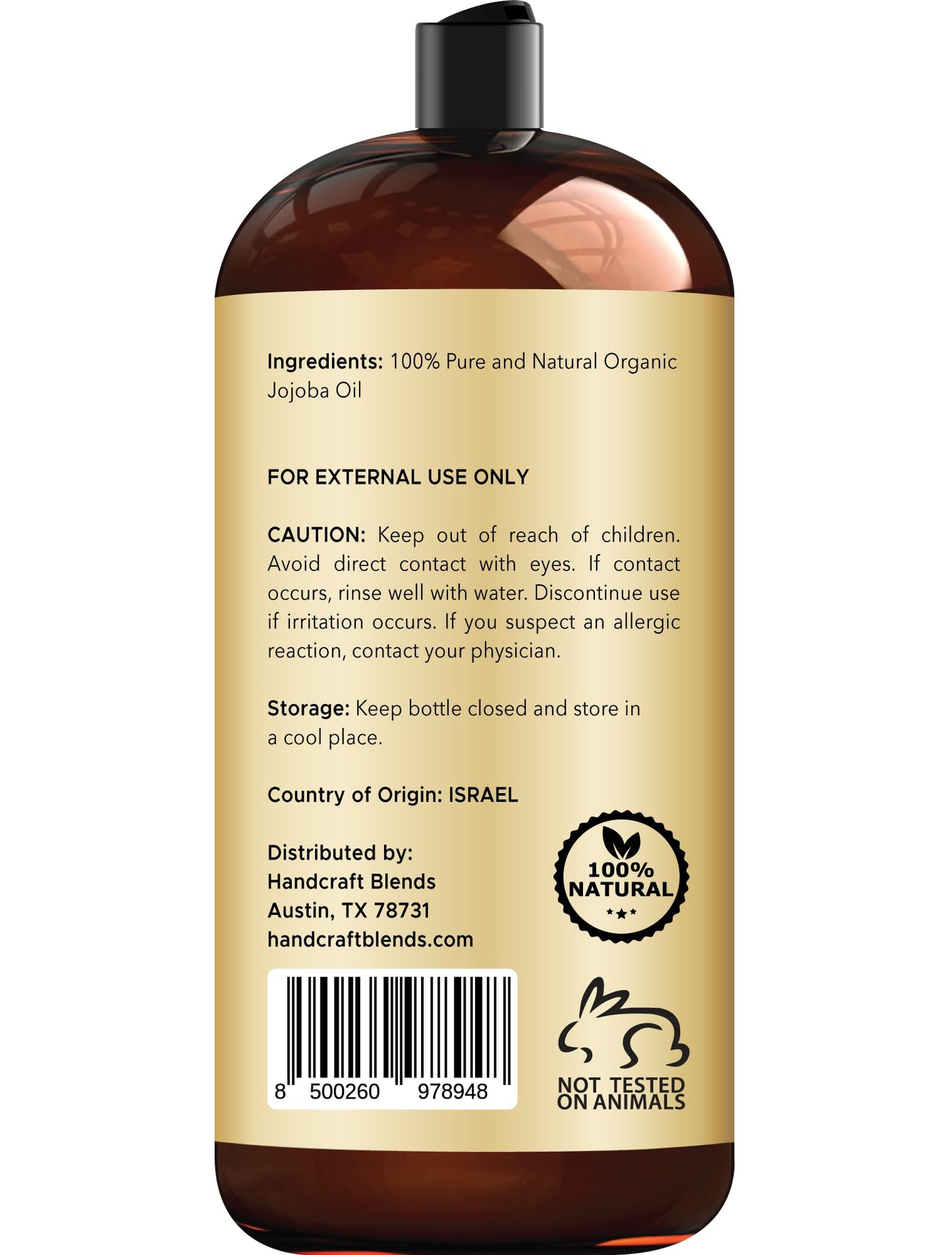 Handcraft Blends USDA Organic Jojoba Oil - 28 Fl Oz - 100% Pure and Natural - Premium Grade Oil for Face, Body and Hair - Anti-Aging Oil - Cold-Pressed and Hexane-Free