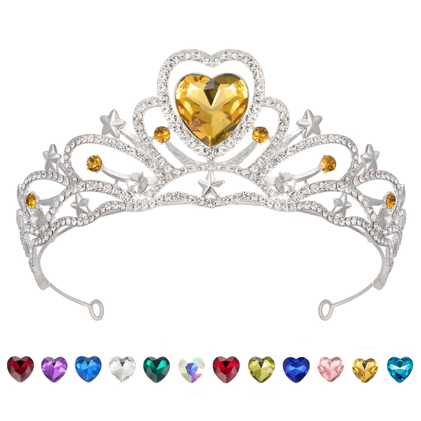 SWEETV Birthday Crowns for Women Girls Birthstone Heart Princess Tiara Silver Wedding Headband for Birth Day Party Photograph, Nov