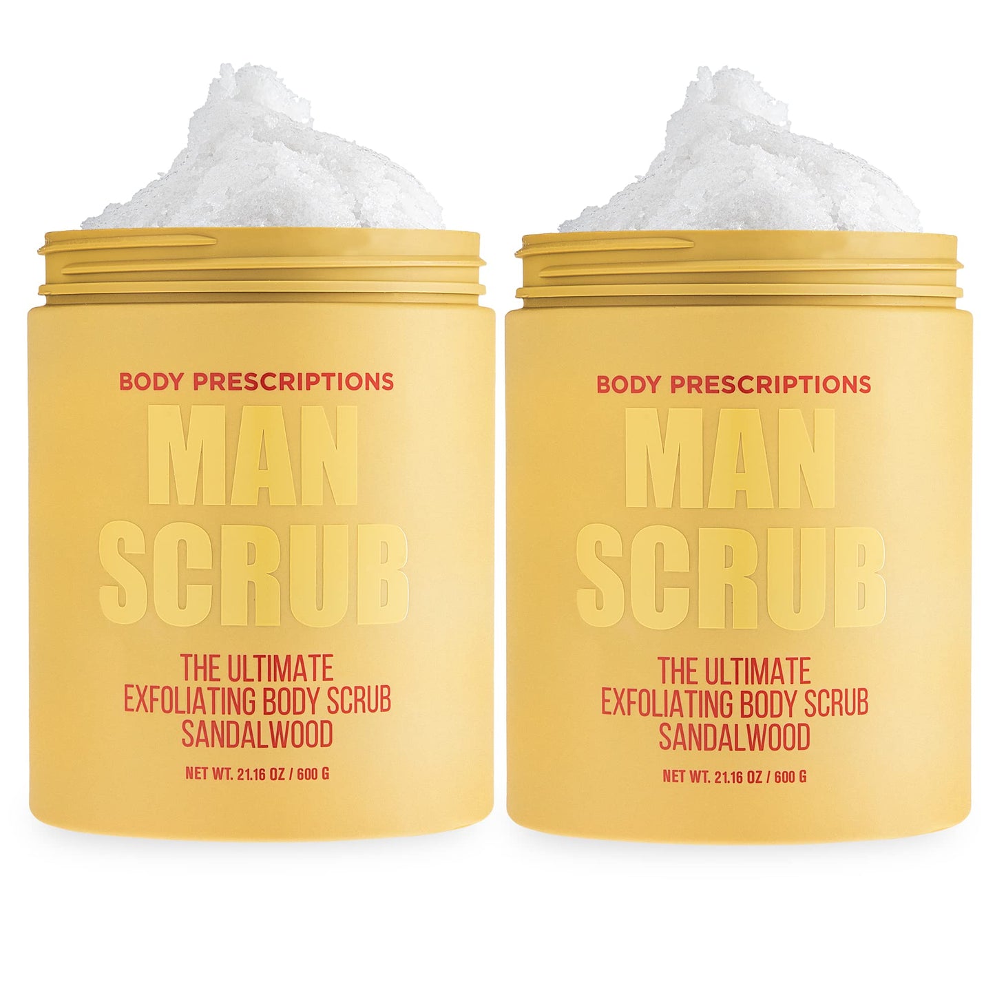 Body Prescriptions Men’s Exfoliating Body Scrub – Ultimate Skin Cleansing Wash in Jar with Twist-Top Lid, For All Skin Types, 21 Ounce (Pack of 2), Sandalwood