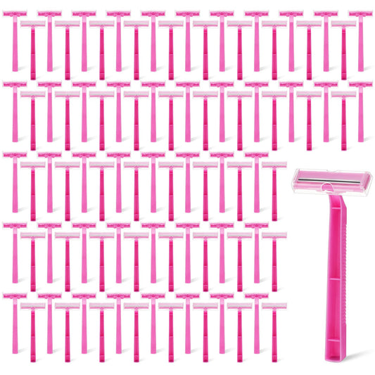 Hanaive Women's Disposable Razors Razor Blades Bulk Twin Blade Disposable Stainless Steel Hospitality Quality Shaver Multipurpose Portable Shave Razor Manual for Bathing Hotel Travel (300, Pink)