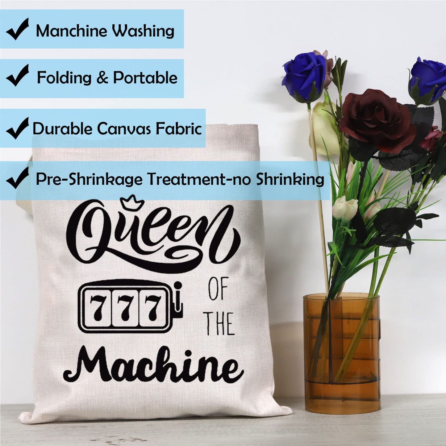 GJTIM Slot Machine Inspired Gift Queen Of The Machine Gambling Tote Bag Gambler Casino Lover Gift (Machine Queen Tote)