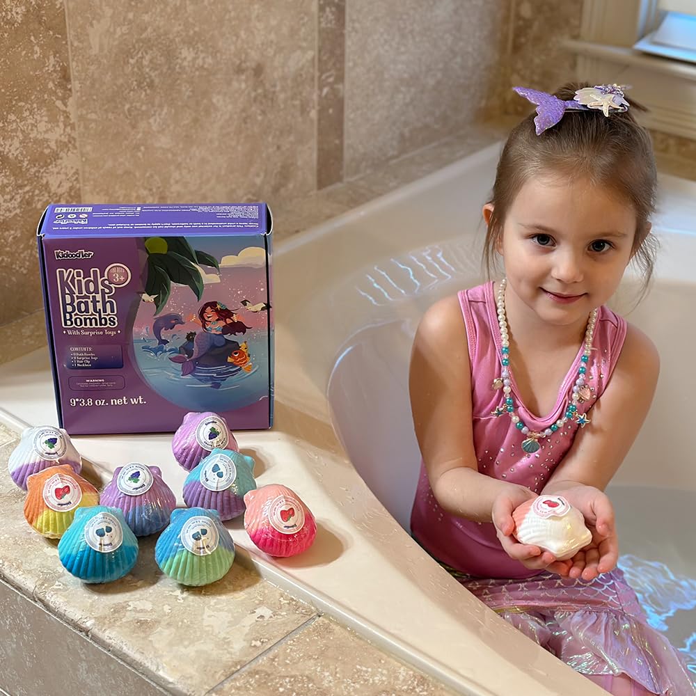 2024 Bath Bombs for Kids with Surprise Inside, 9 PCS Oversized Handmade Mermaid Bath Bombs for Girls & Toddlers Aged 3-12, Jewelry Toys Gift for Birthday, Christmas