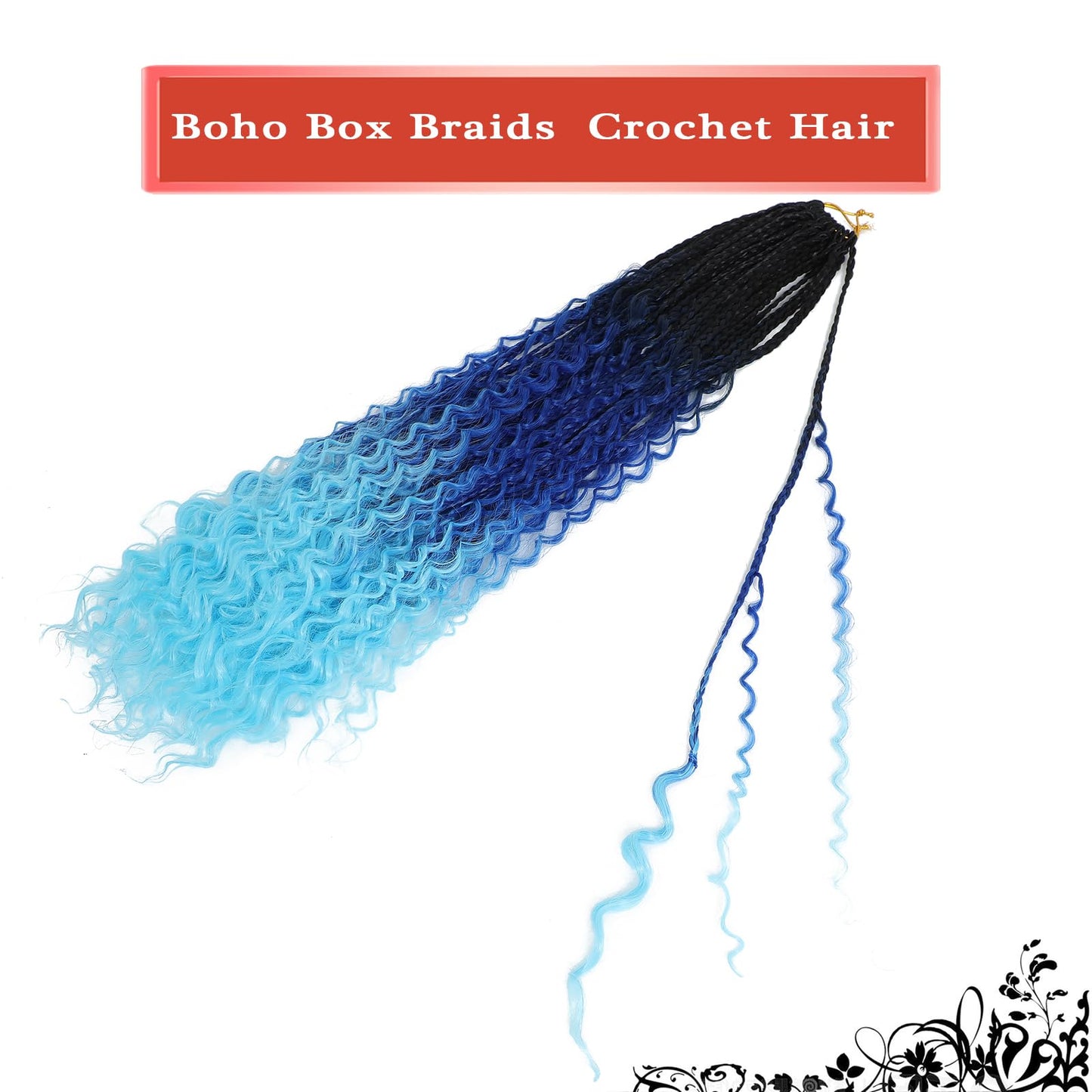 Coolbeeza Box Braids Crochet Hair with Curly Ends Goddess Box Braids Bohe Soft Synthetic Crochet Hair Extensions for Women Kids1B 14inch-120 strand(1B/dark blue/light blue)